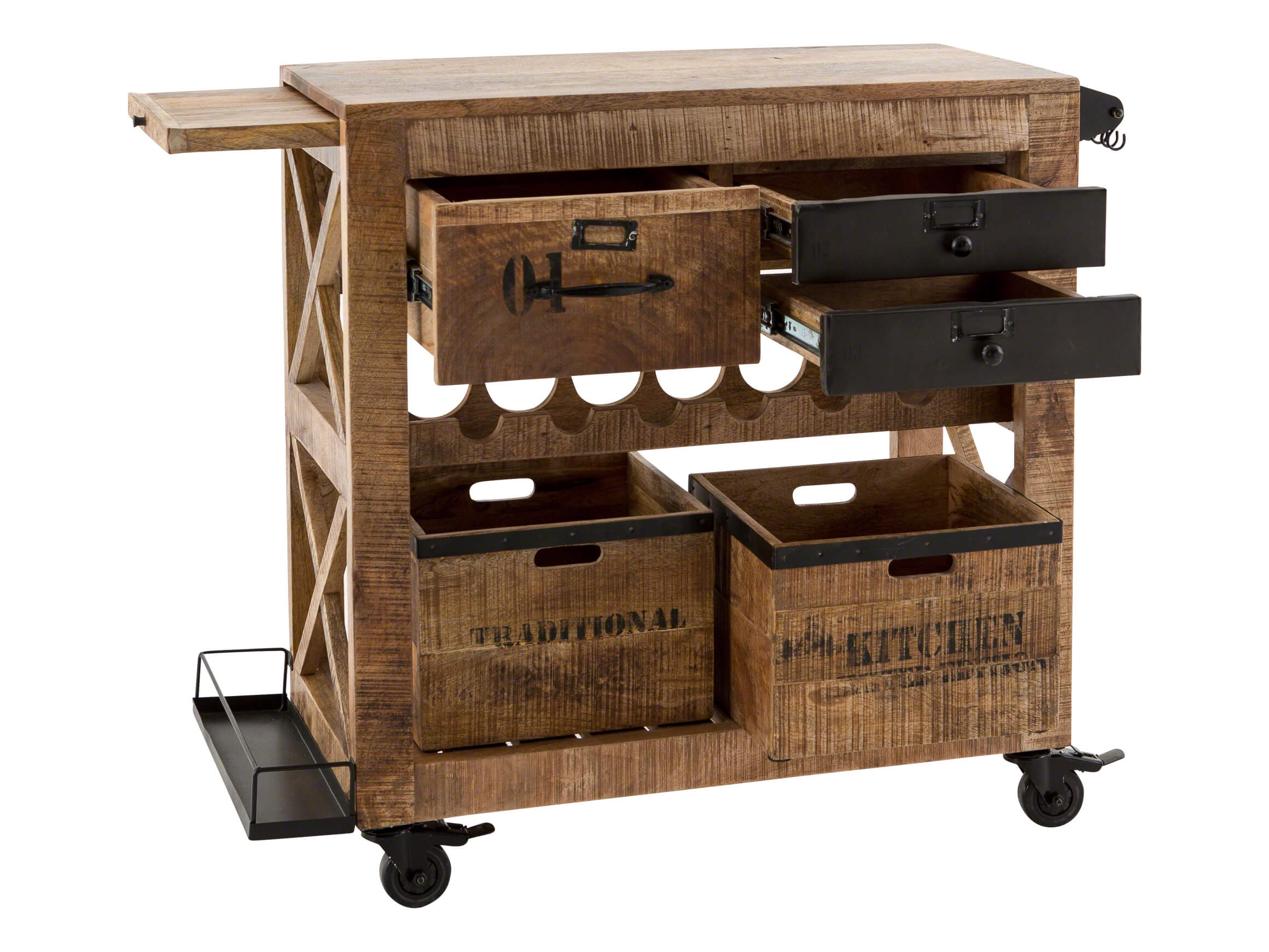 Servierwagen Walterini, Massivholz, Rollbar, b 97 cm t 43 cm h 85 cm