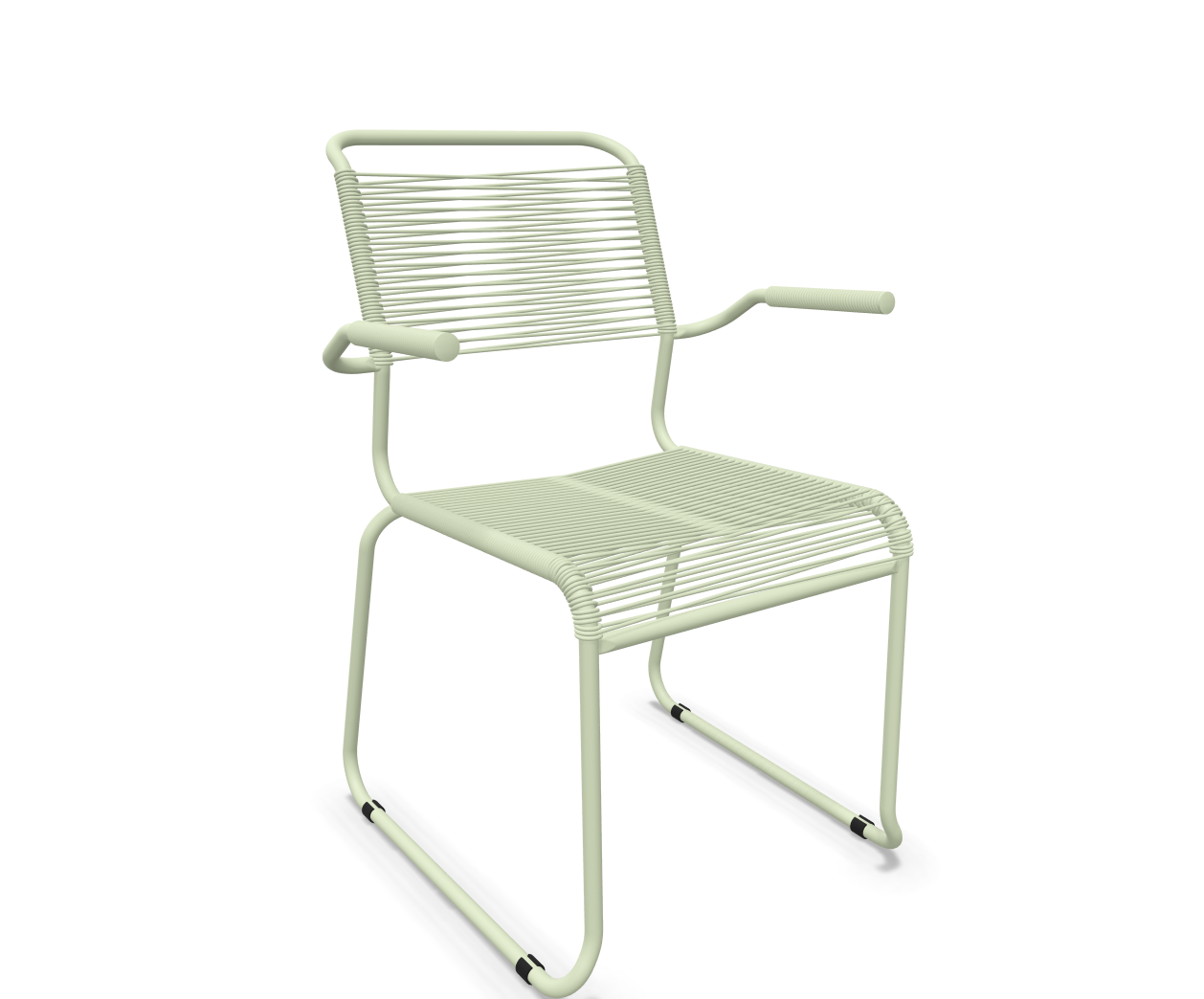 Kufen-Spaghetti-Stuhl Säntis mit Lehne von Schaffner / Farbe: Pastellgrün / Grösse: 60 x 61 cm