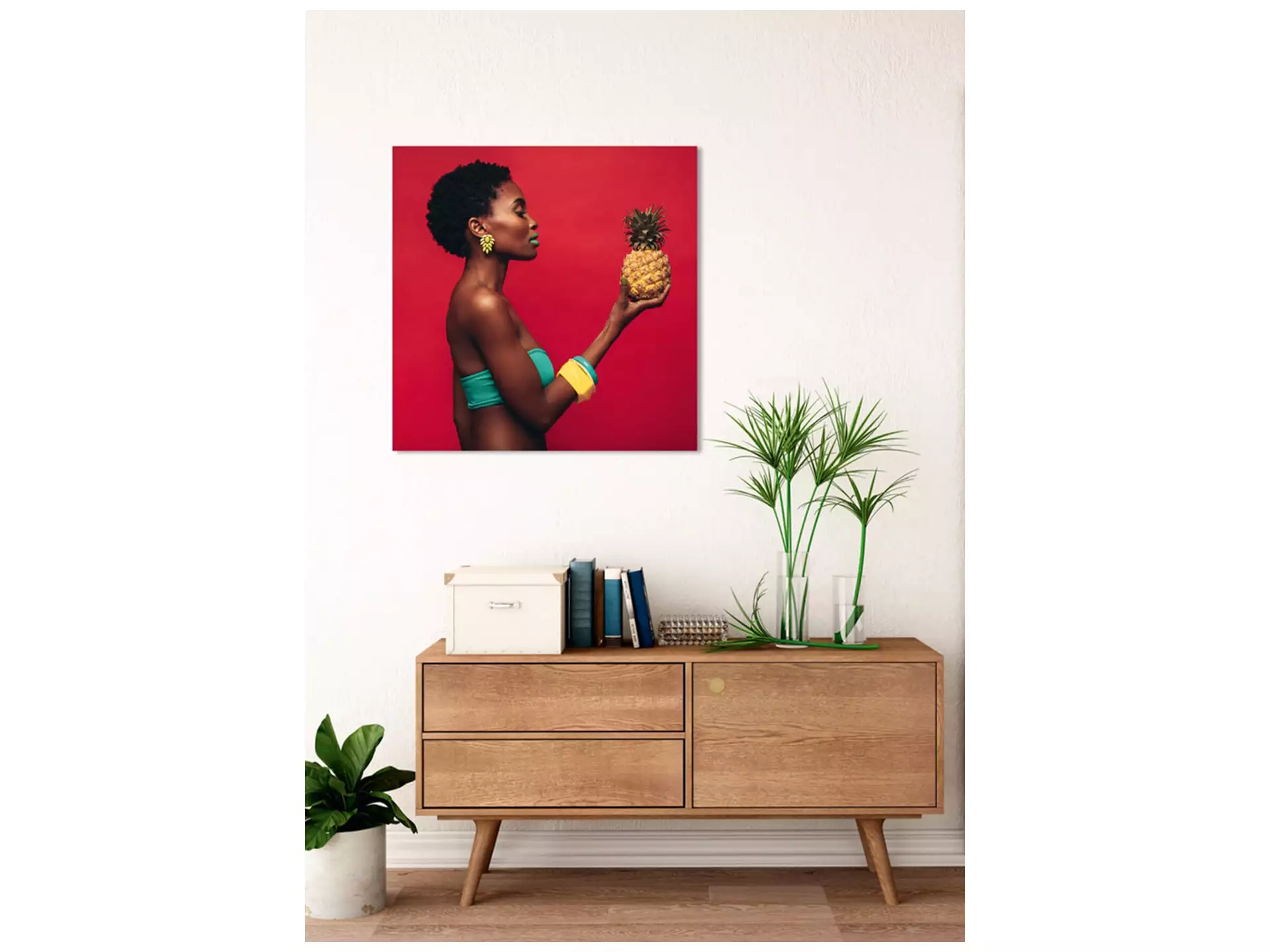 Digitaldruck auf Acrylglas Schönheit mit Ananas image LAND / Grösse: 95 x 95 cm