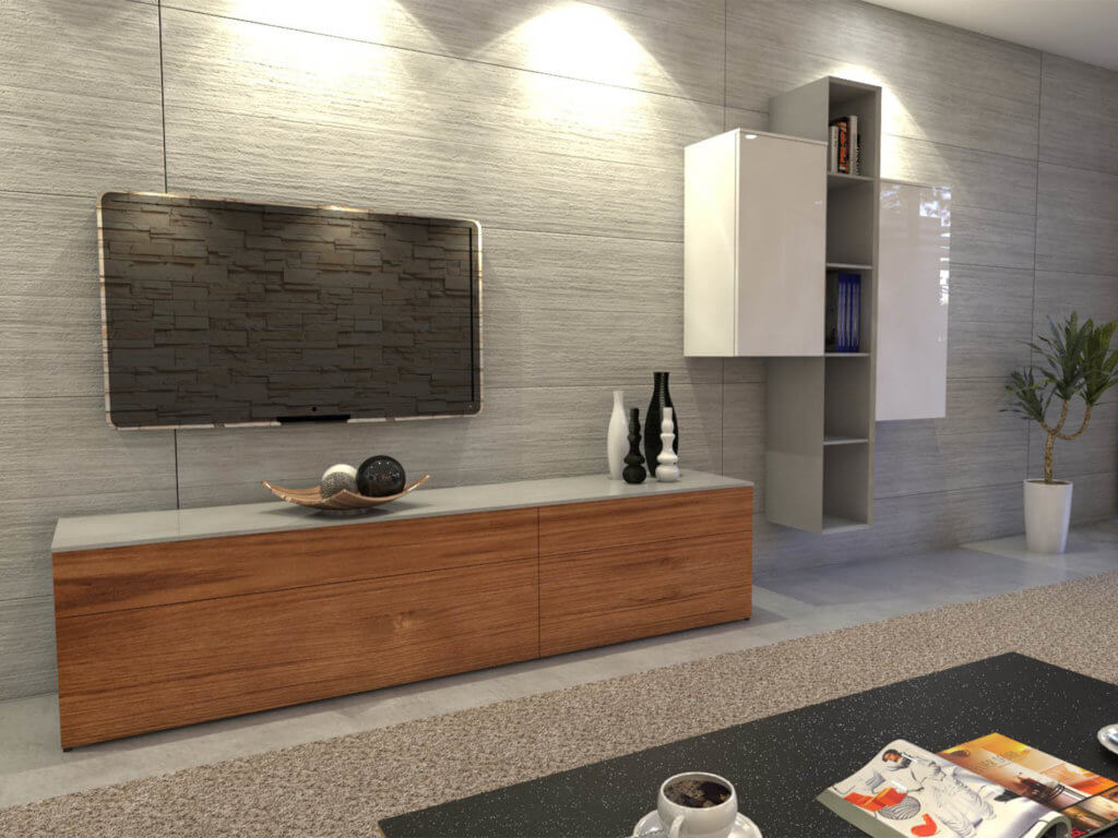 Sideboard Combina, Nussbaum, Keramik, b 210,8 cm t 46 cm h 80 cm