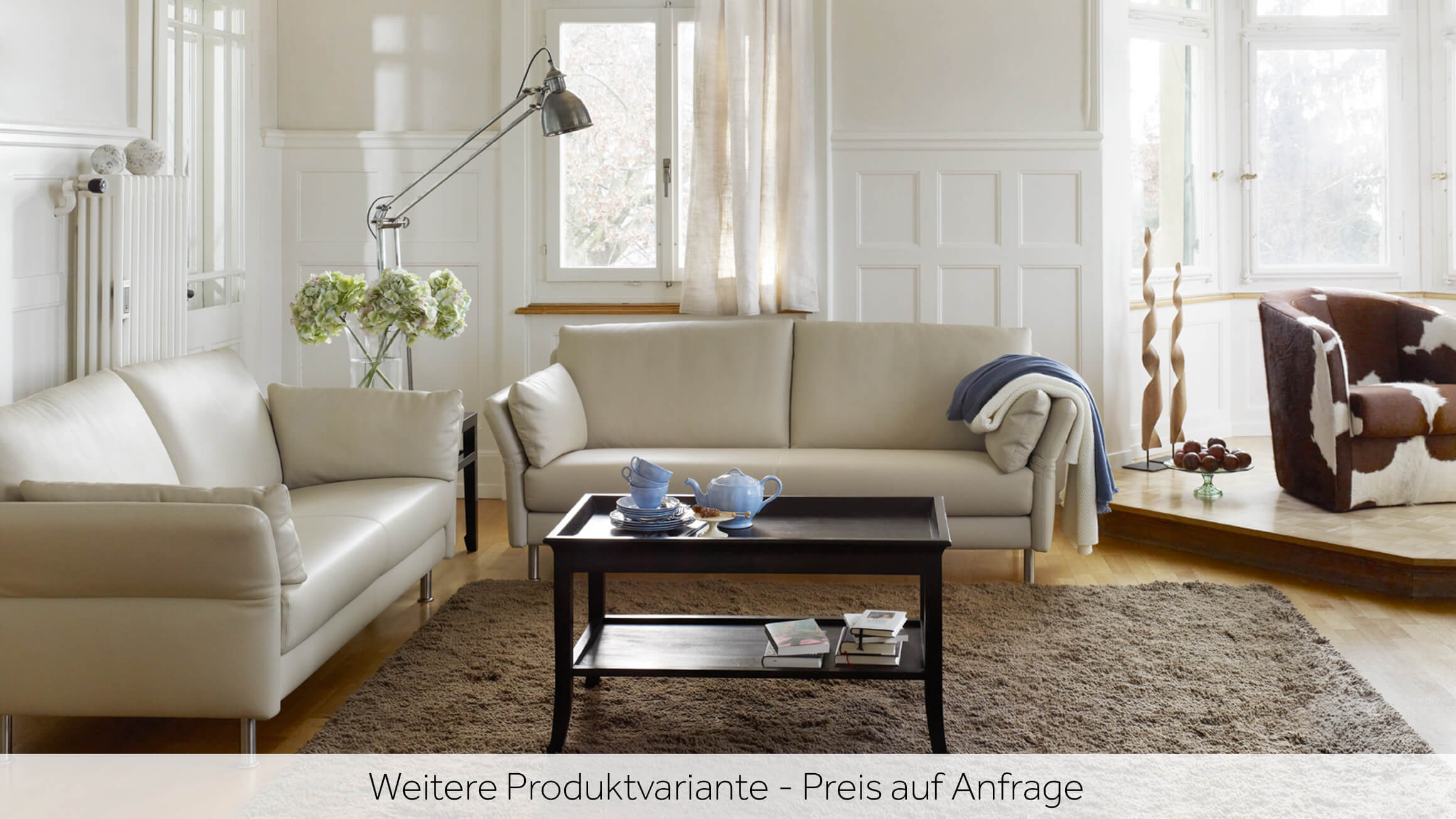 2er Sofa Campus, Leder, Chrom gebürstet, B 171 cm T 84 cm H 80-85 cm