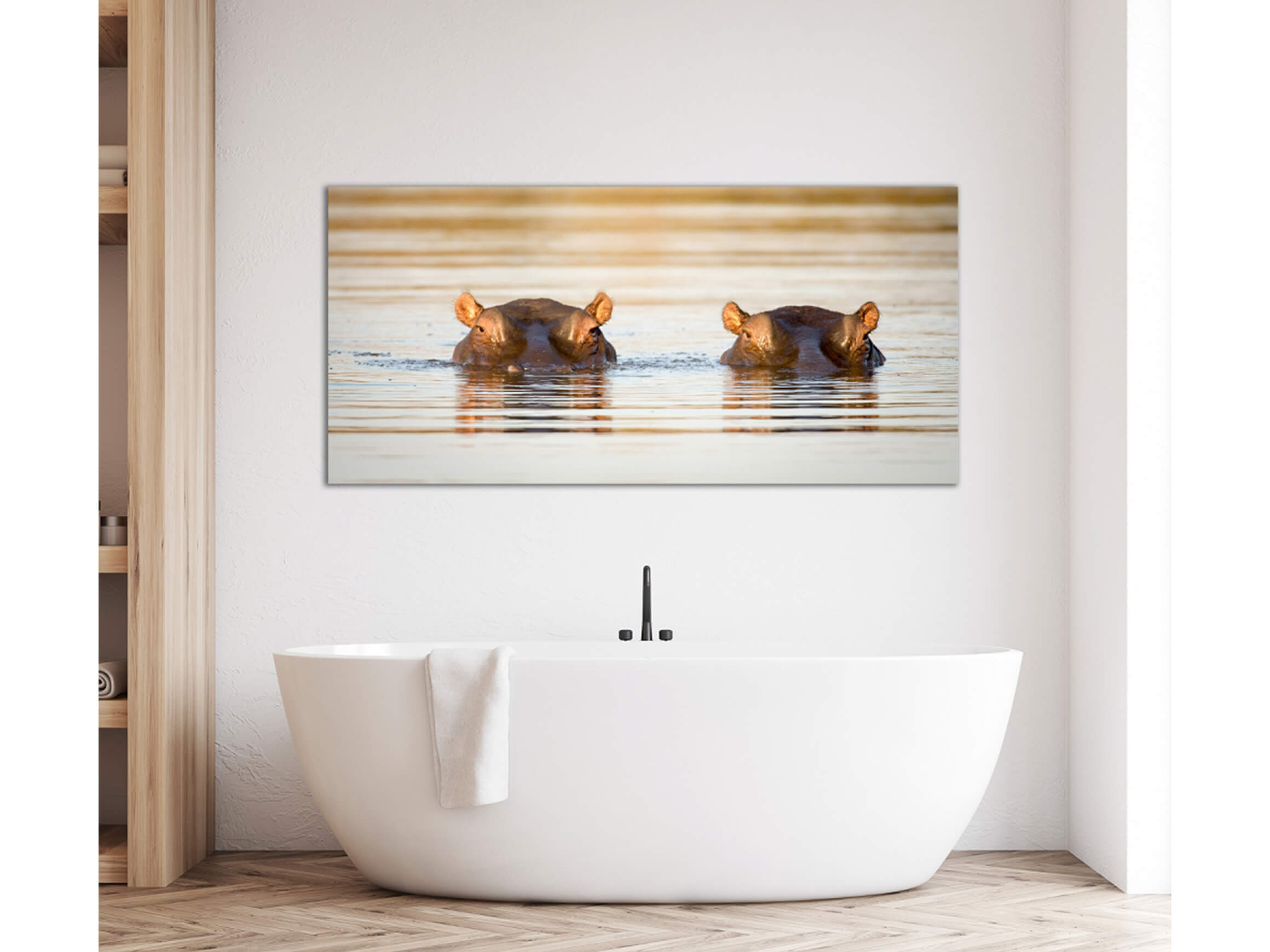 Digitaldruck auf Acrylglas 2 Nilpferde image LAND / Grösse: 140 x 66 cm