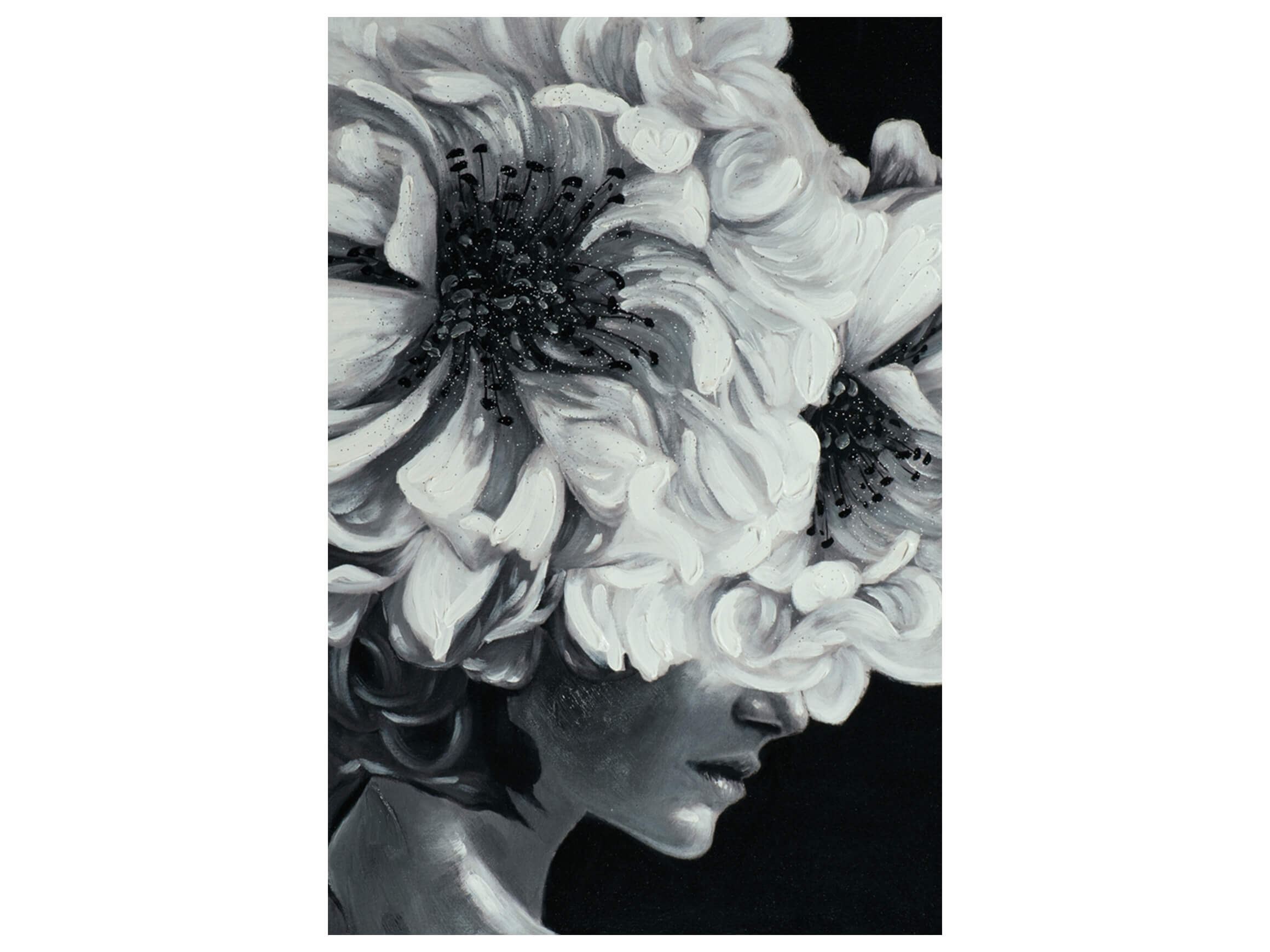 Bild Lady mit Blumenperücke in Schwarz-Weiss image LAND