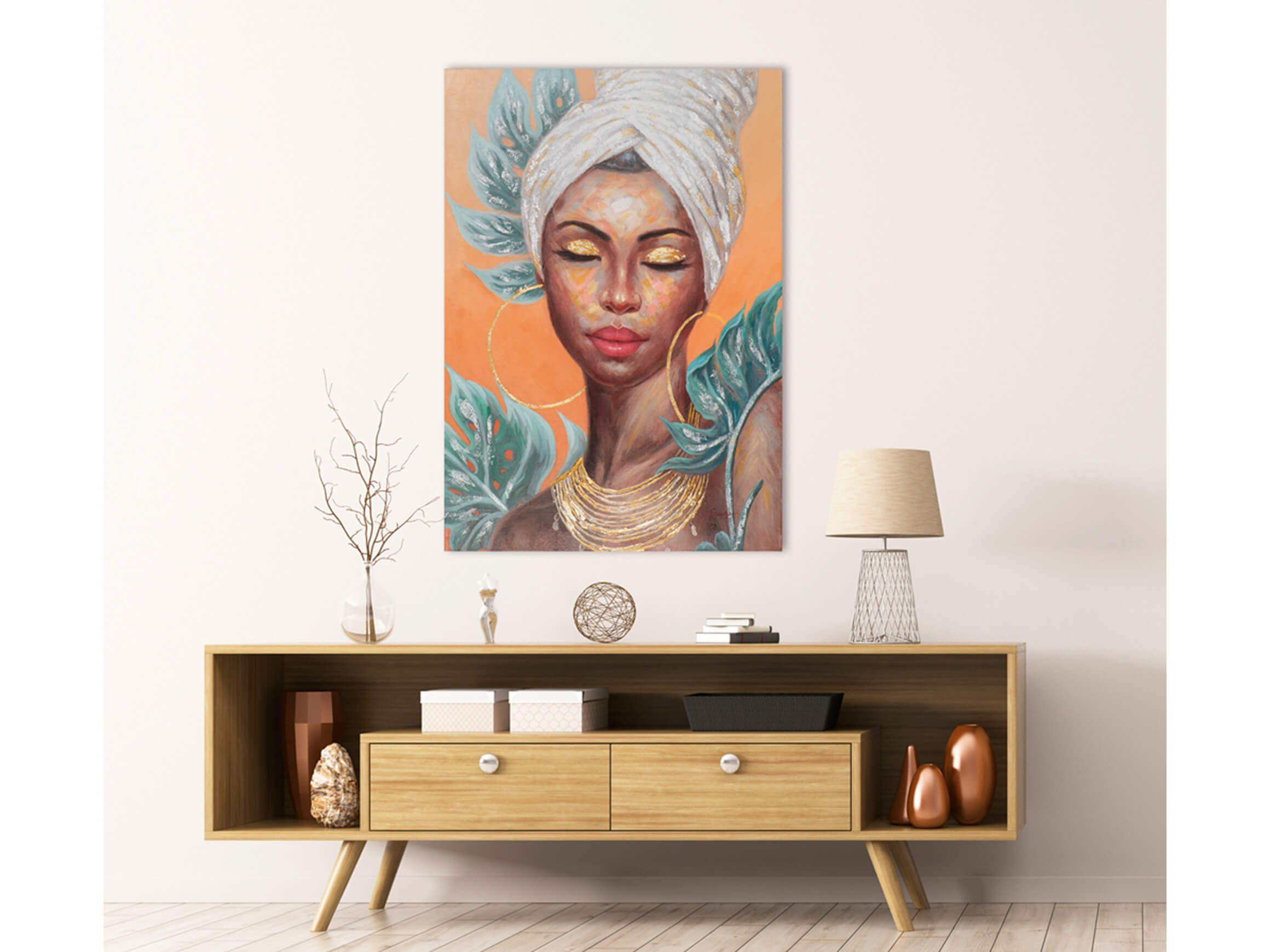 Bild Schönheit mit weißem Turban image LAND / Grösse: 120 x 80 cm