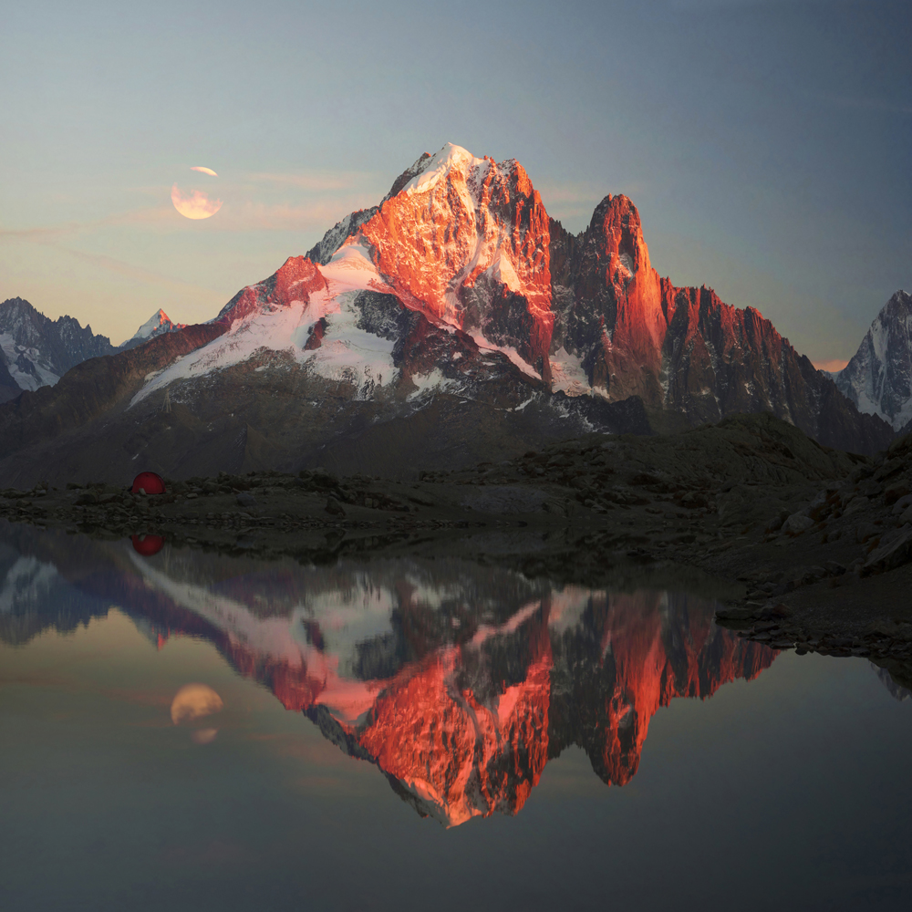 Alubild-Bergpanorama mit See in Abendstimmung-image LAND