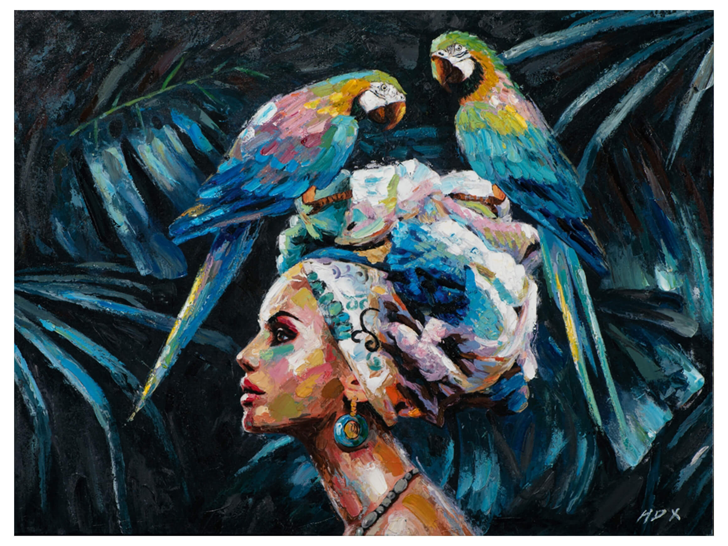 Bild Schönheit mit 2 Blauen Papageien image LAND