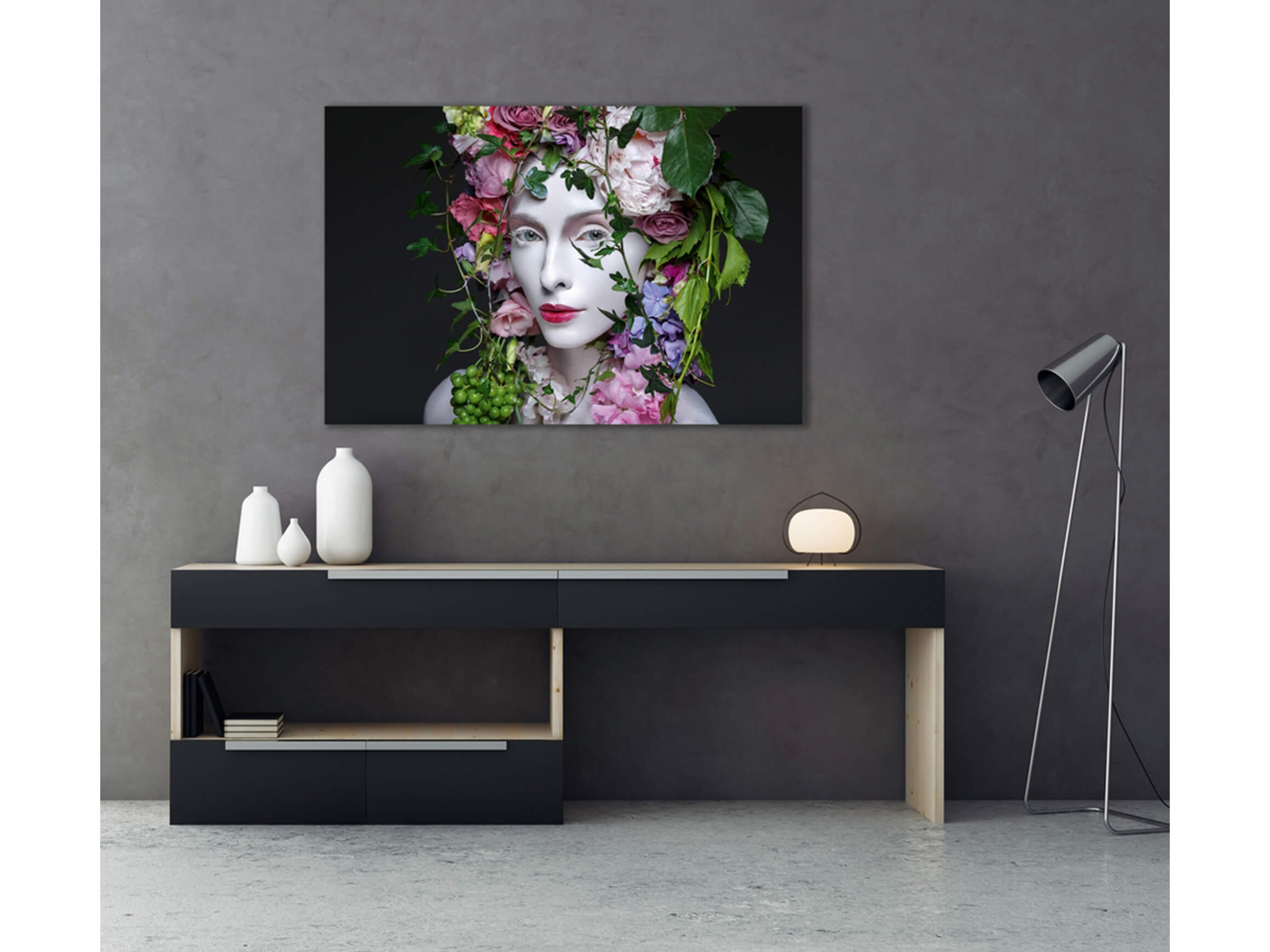 Digitaldruck auf Acrylglas Schönheit mit Blumen image LAND / Grösse: 120 x 80 cm