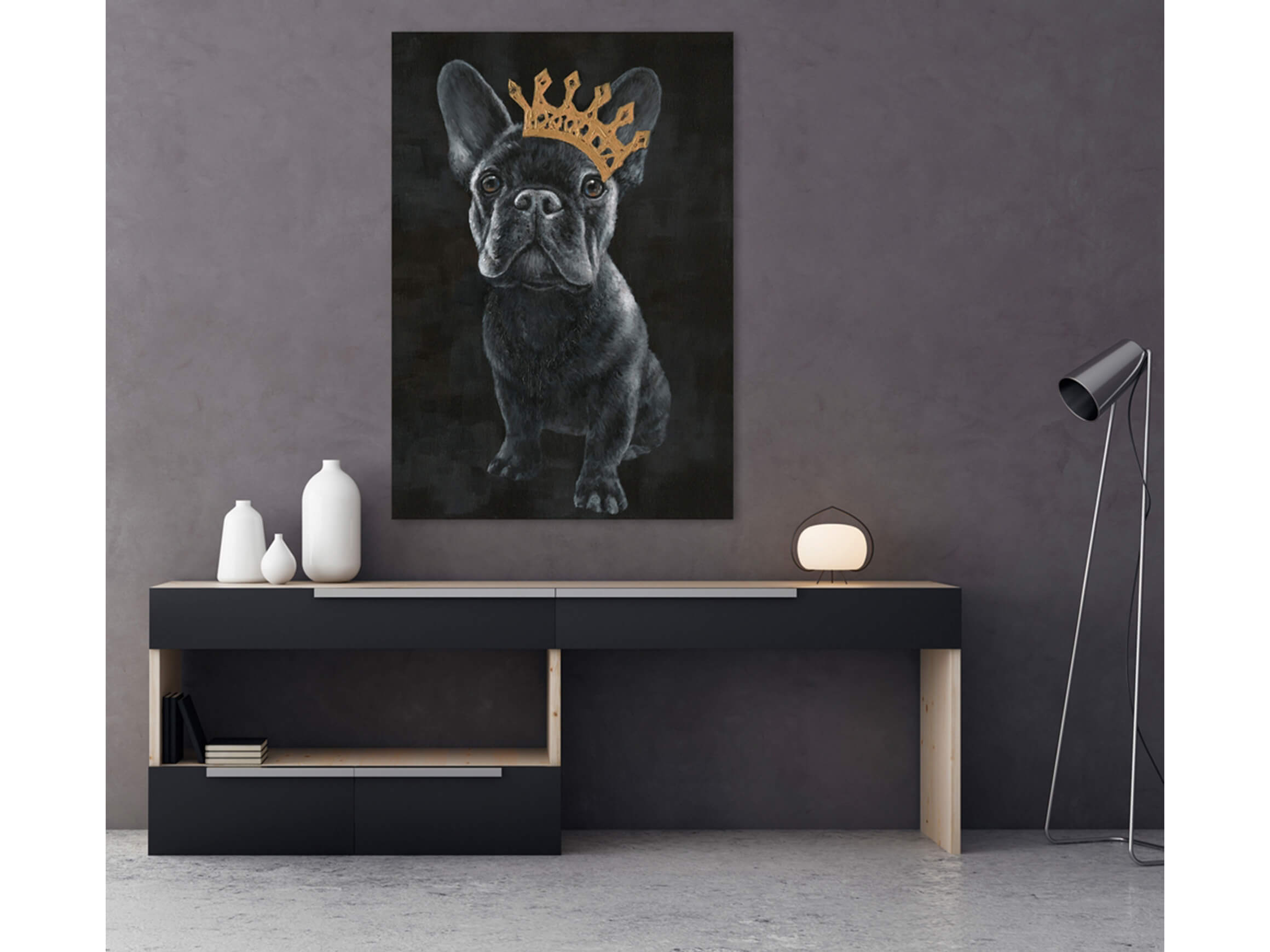 Bild Frenchie mit Krone image LAND / Grösse: 100 x 70 cm