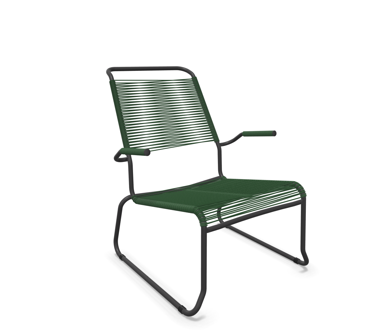 Kufen-Spaghetti-Lounger Säntis mit Lehne / Hochlehner von Schaffner / Farbe: Tannengrün / Grösse: 68 x 85 cm