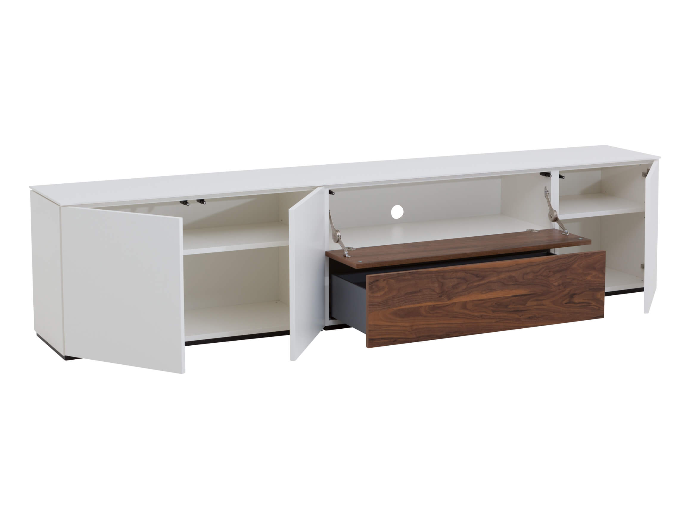 Sideboard Timber, Weiss, Schublade Nussbaum, b 250 cm t 42 cm h 56 cm