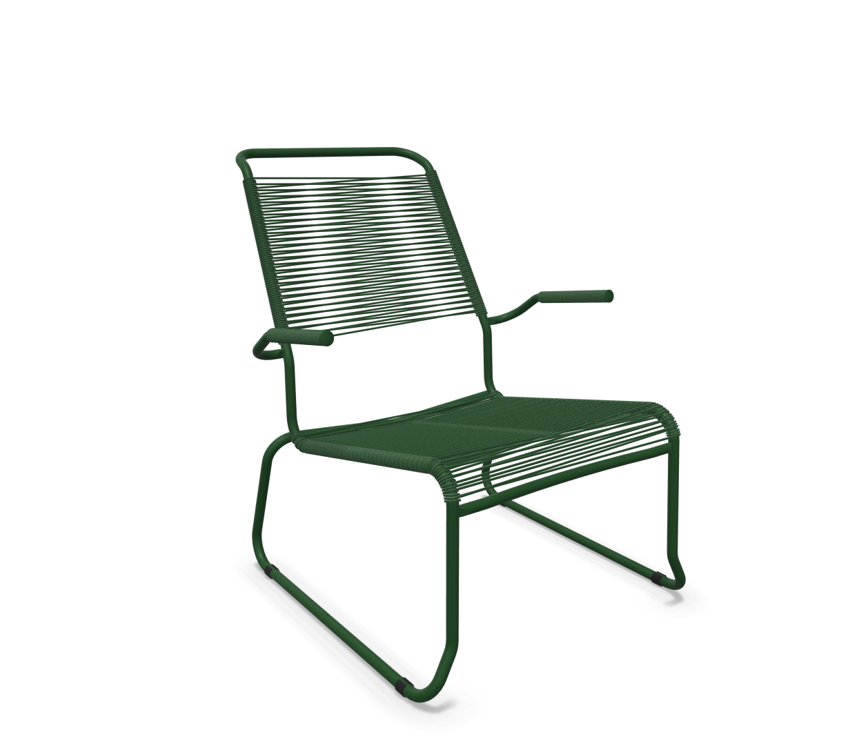 Kufen-Spaghetti-Lounger Säntis mit Lehne / Hochlehner von Schaffner / Farbe: Tannengrün / Grösse: 68 x 85 cm