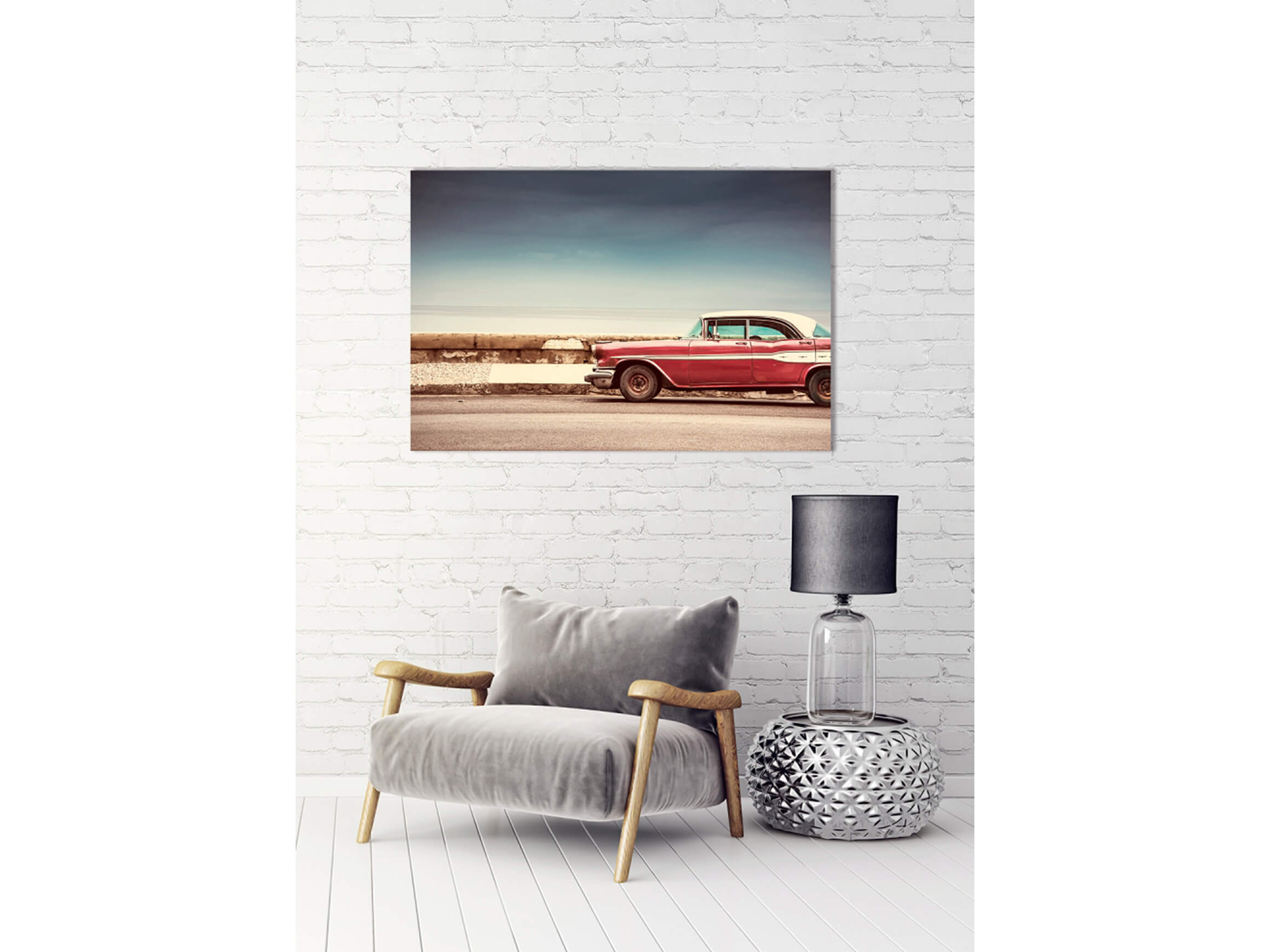 Digitaldruck auf Acrylglas Roter Oldtimer image LAND / Grösse: 120 x 80 cm