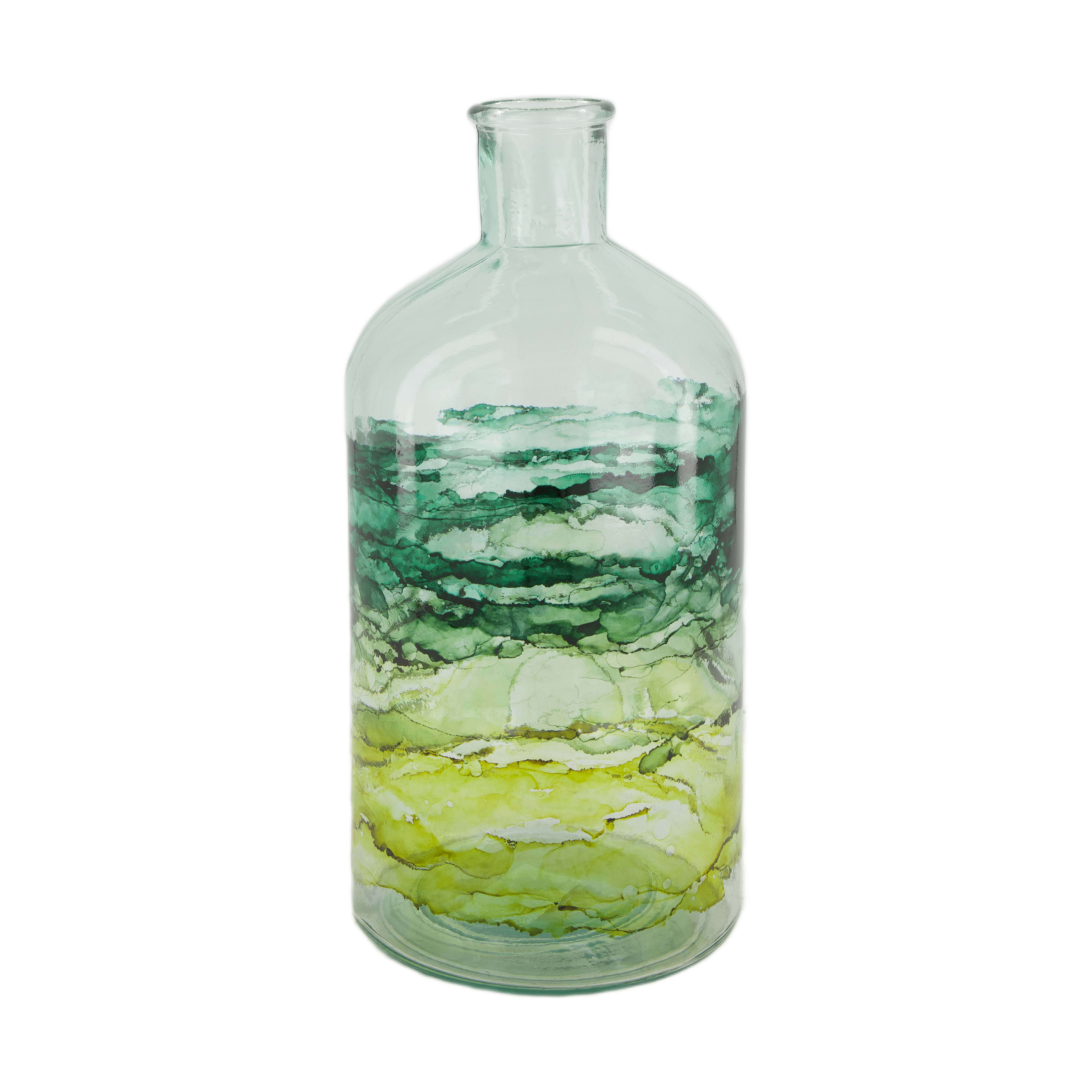 Vase Flasche, Glas, Grün H: 28 cm Decofinder / Farbe: