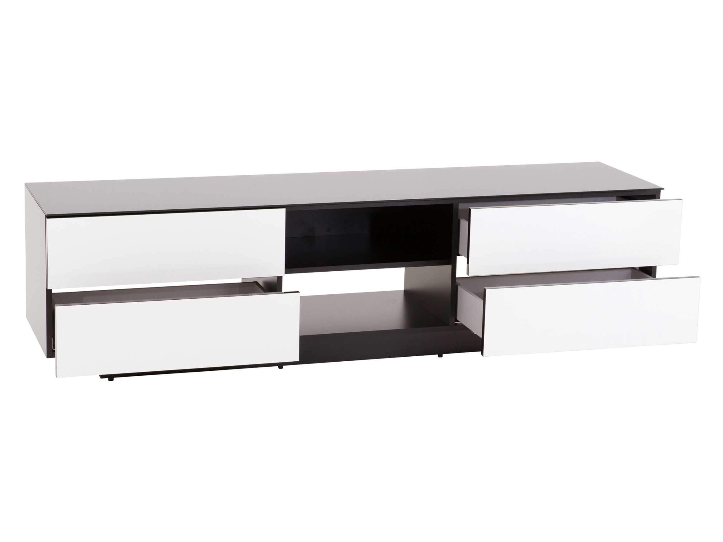 Meuble TV Corps noir, plateau de finition en verre noir,