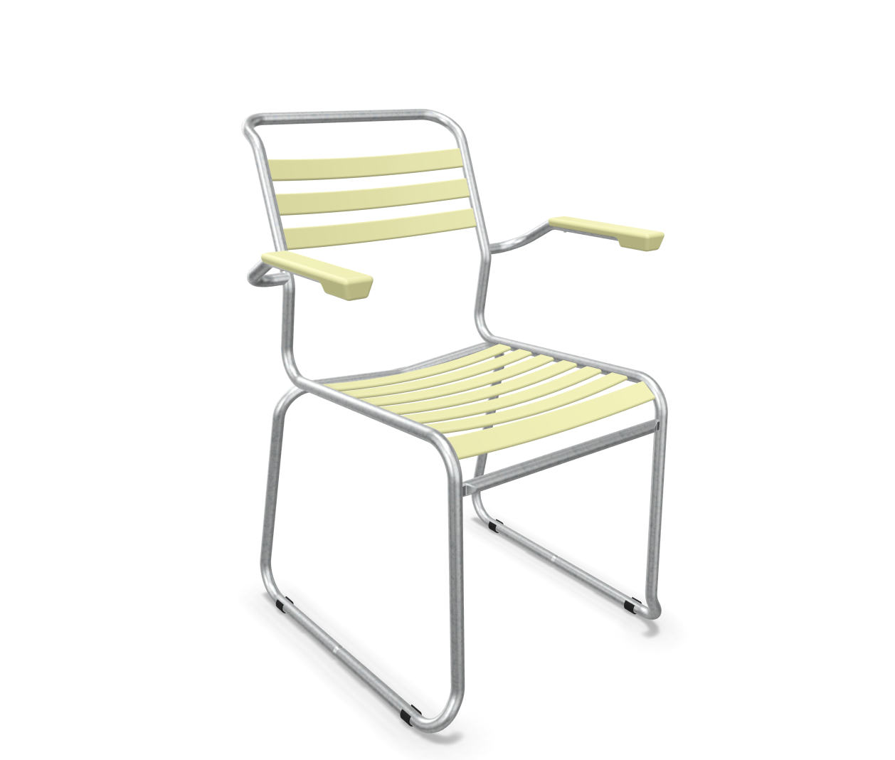 Kufen-Lättli-Stuhl Säntis mit Lehne Feuerverzinkt von Schaffner / Farbe: Buchsbaumgelb / Grösse: 61 x 61 cm