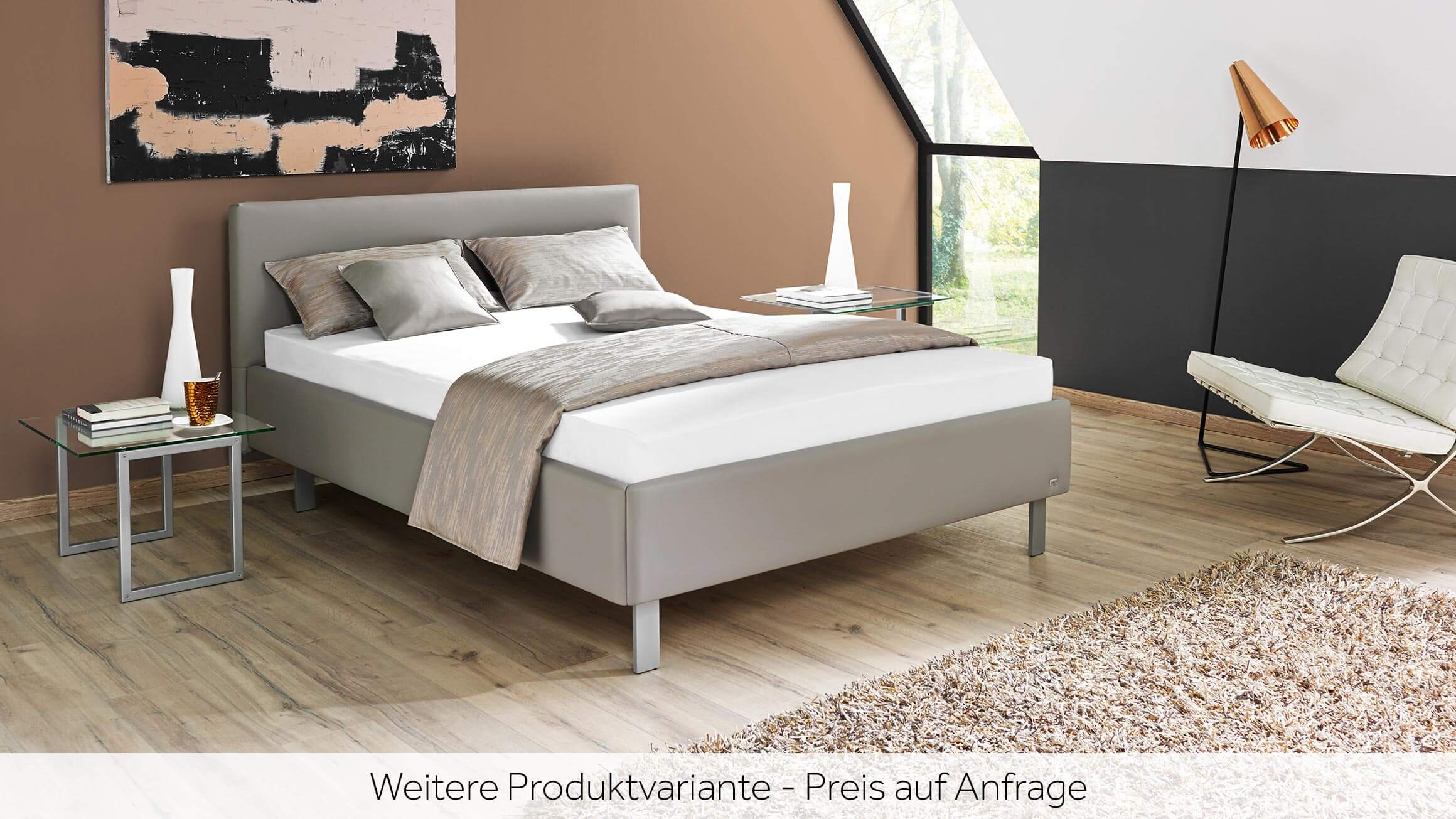 Polsterbett Cerata, Stoff Weiss-Creme, Hebehilfe,