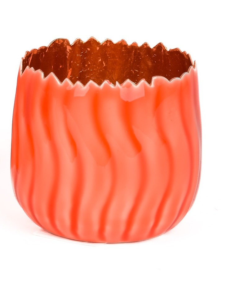 Windlicht Welle Orange H: 10 cm Decofinder