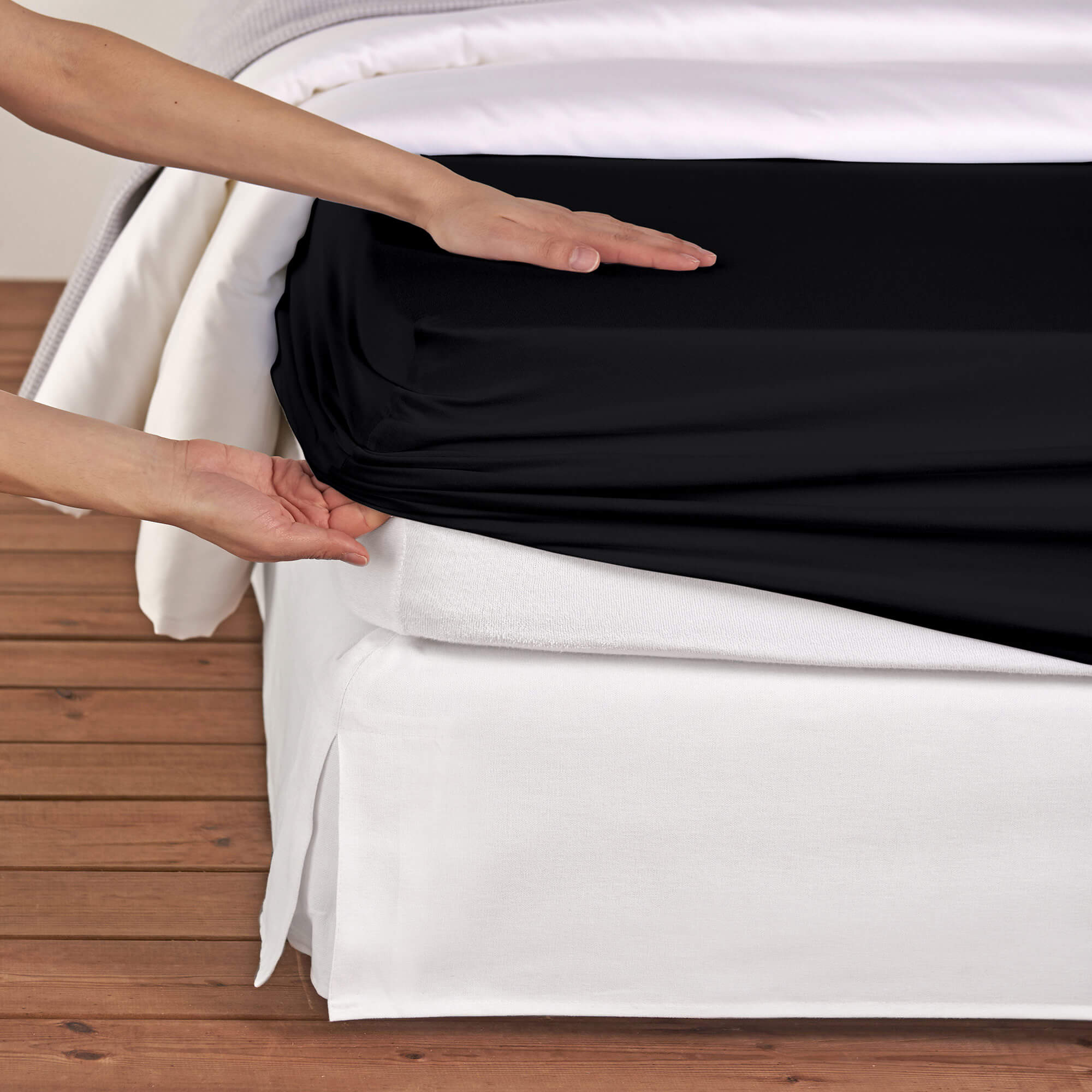Drap-housse Jersey noir, 200x90 cm, hauteur : 30 cm