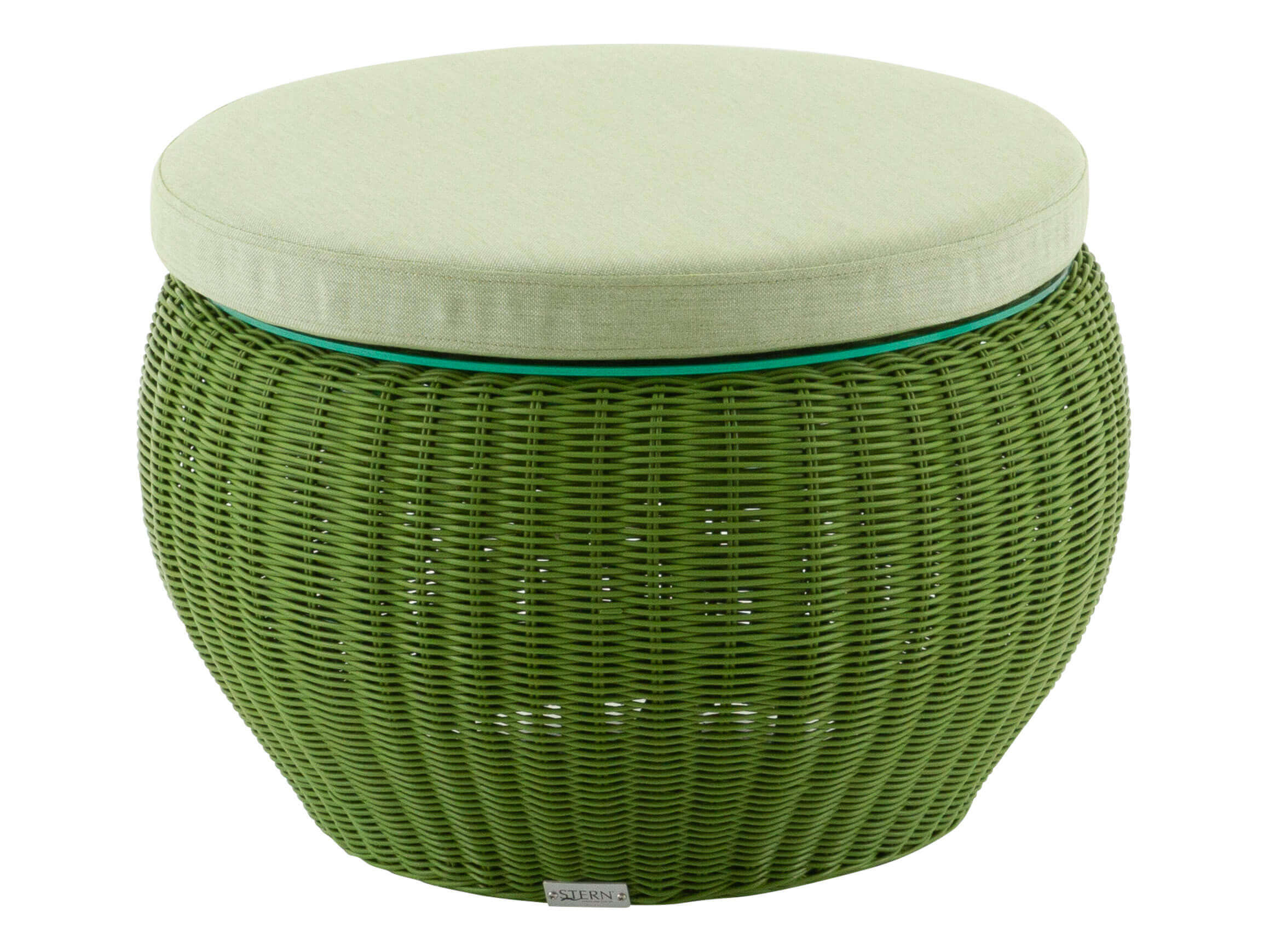 Clubtisch Anny Angelique von Stern, Glasplatte, Aluminium-Geflecht Grün,