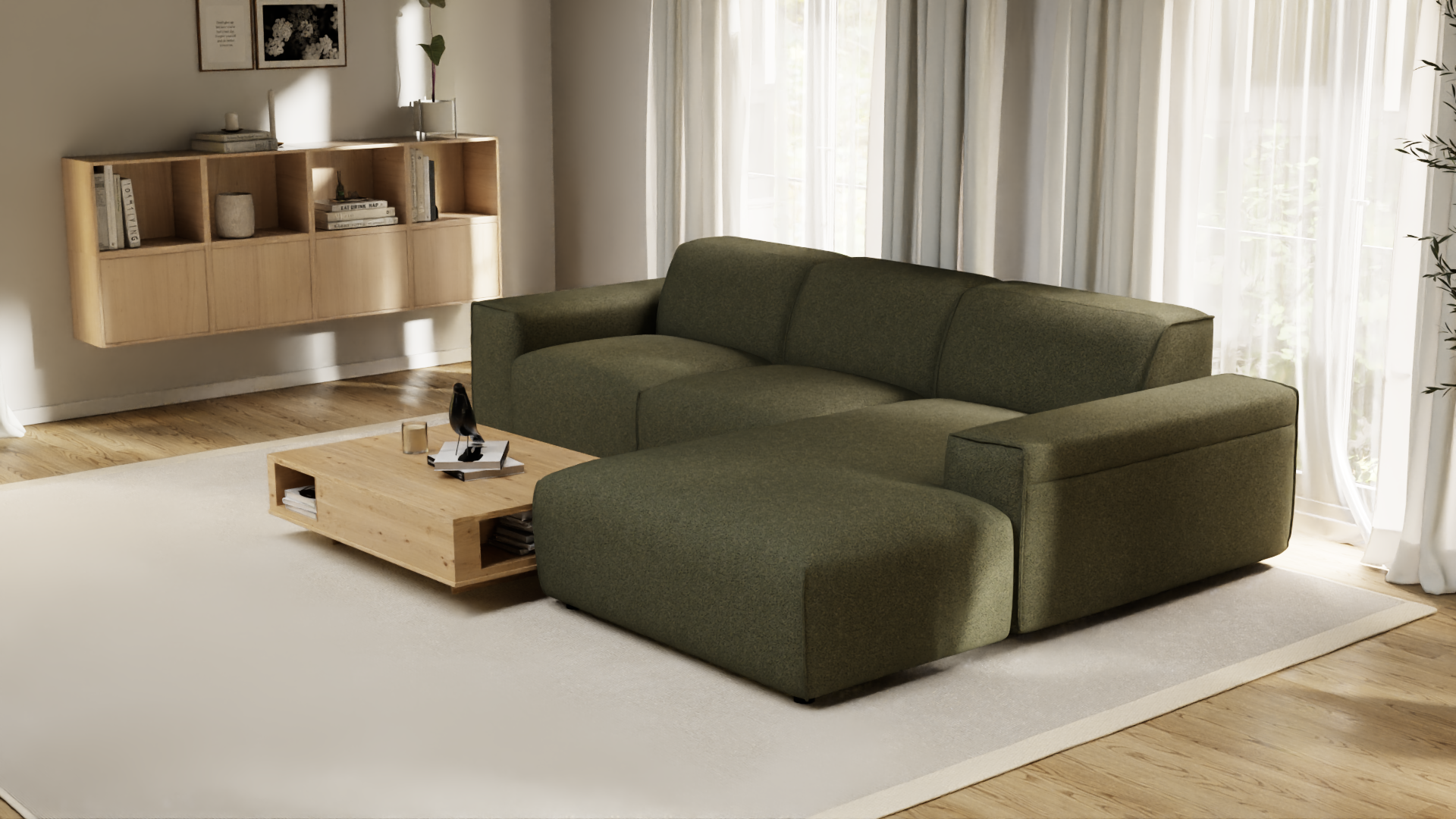 Ecksofa #1 Venus rechts - UrbanDesign / Farbe: Moos / Bezugsmaterial: Stoff