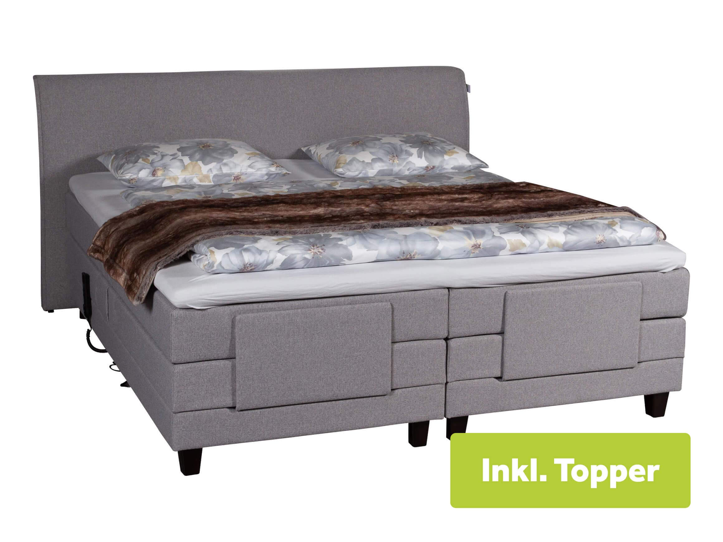 Lit Boxspring Eneas, tissu anthracite, hêtre, l 200 cm t