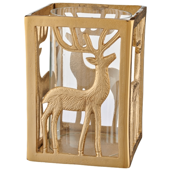 Windlicht Hirschmotiv, Gold Gasper