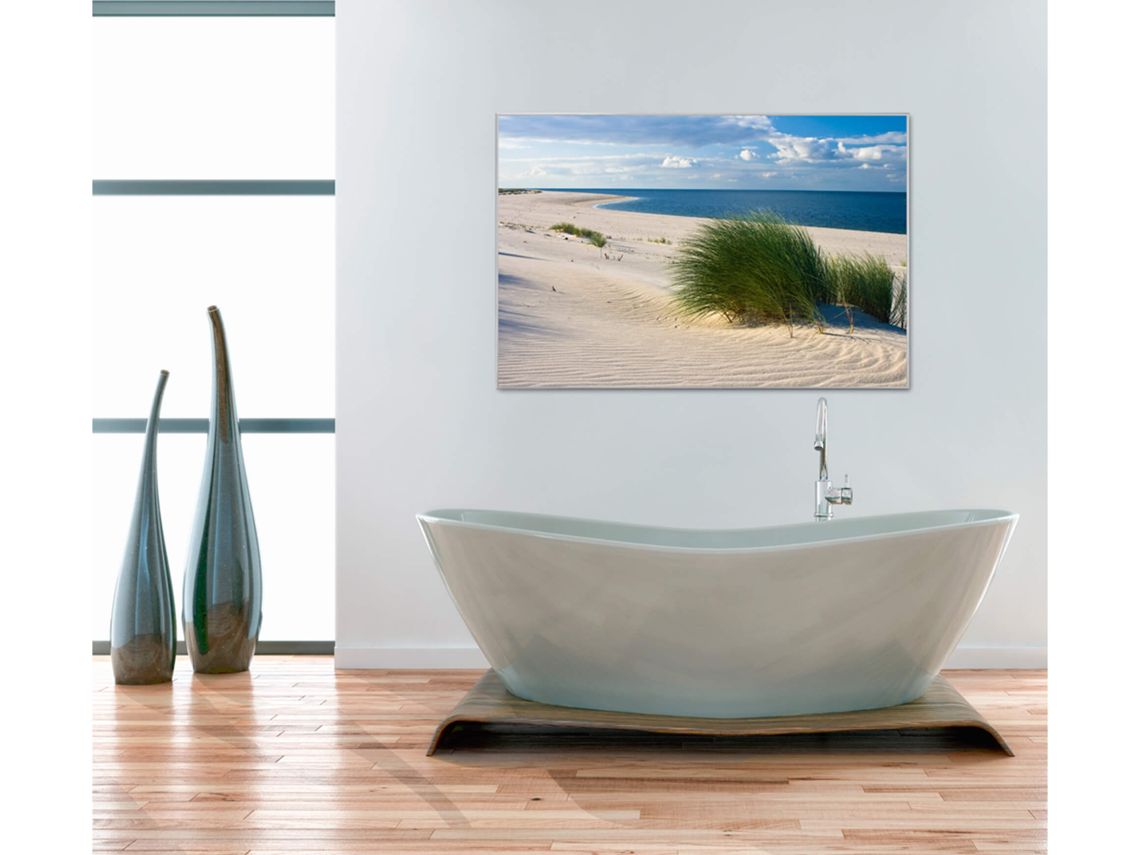 Digitaldruck auf Acrylglas Strand mit Dünengras image LAND / Grösse: 120 x 80 cm