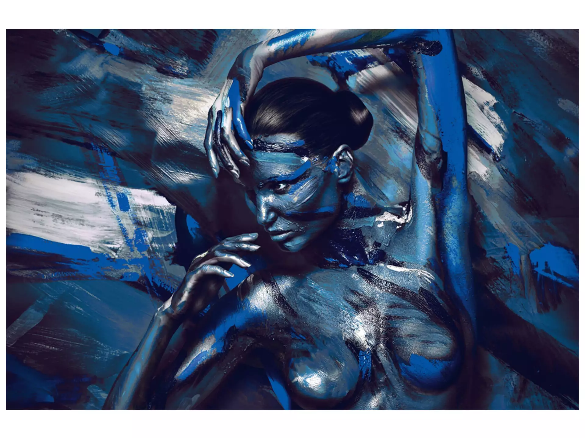 Digitaldruck auf Glas Akt in Blau Körperbemalung image LAND