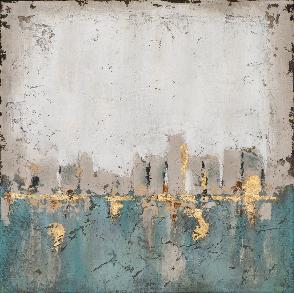 Bild Abstrakte Farbkomposition in Blau und Gold image LAND 70x70 cm