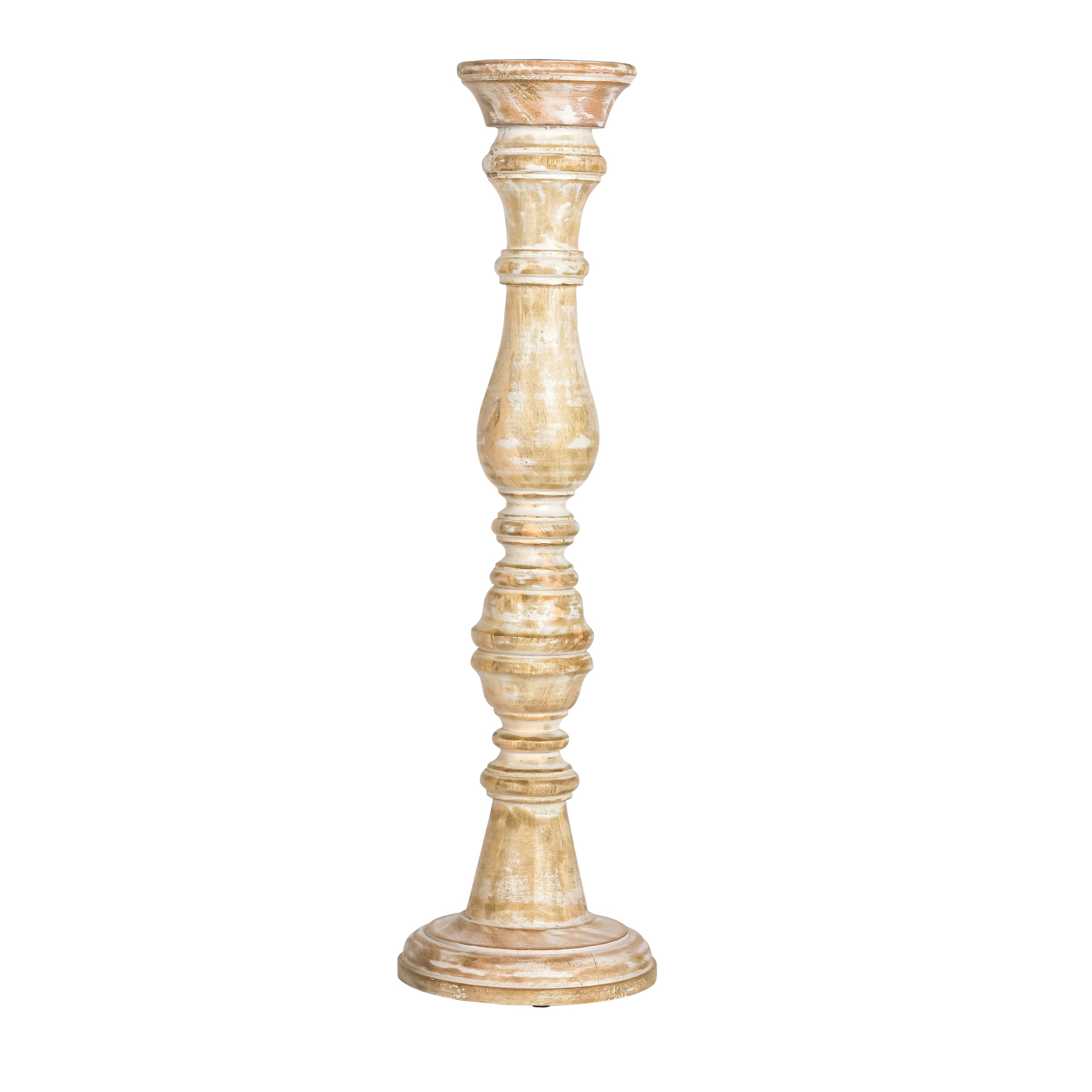 Decofinder Kerzenständer Holz, Weiss-Gewaschen, H: 50 cm  | Schubiger Möbel