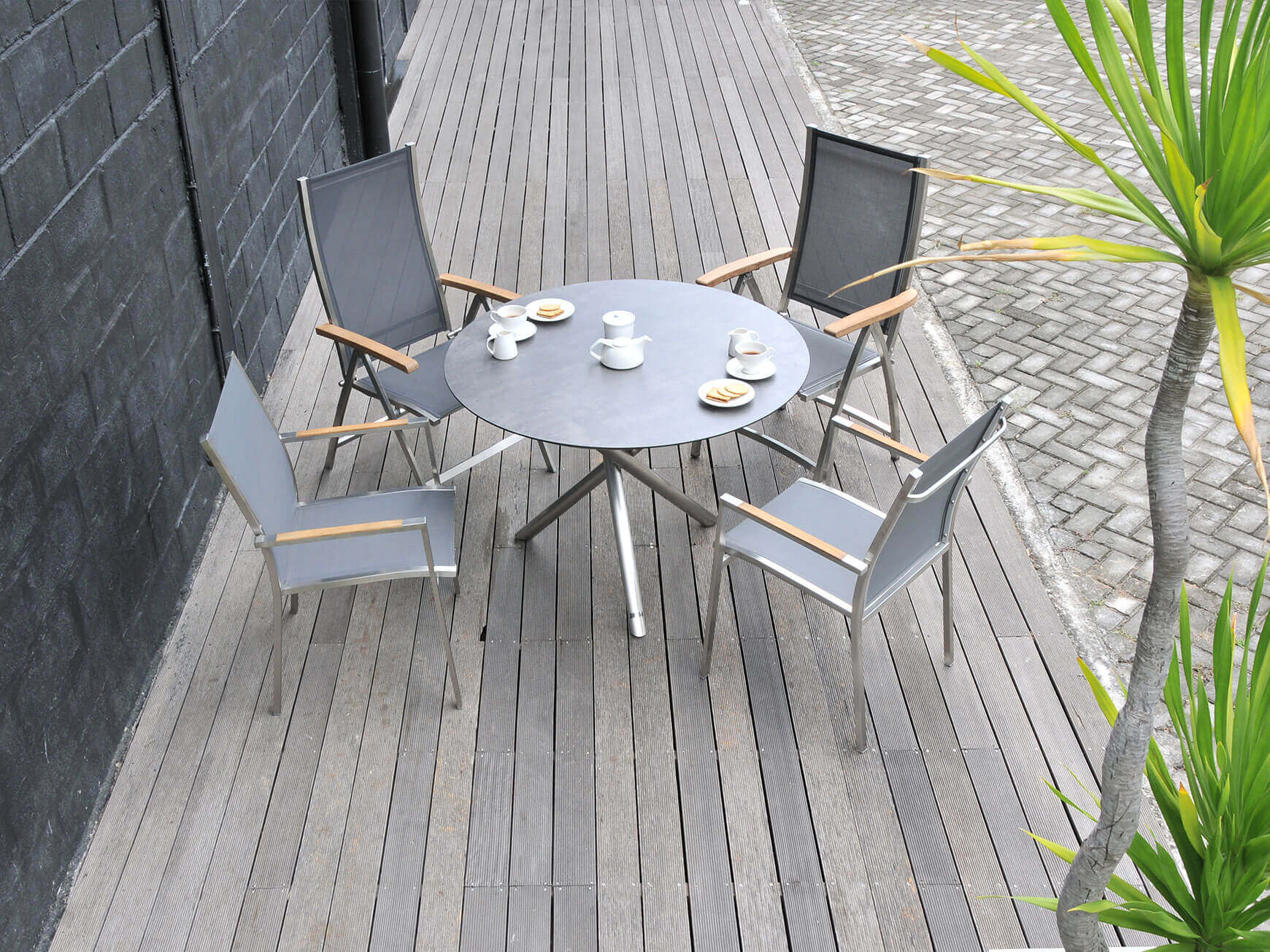 Gartensessel One, Textilene Dunkelgrau, Klappbar, b 61