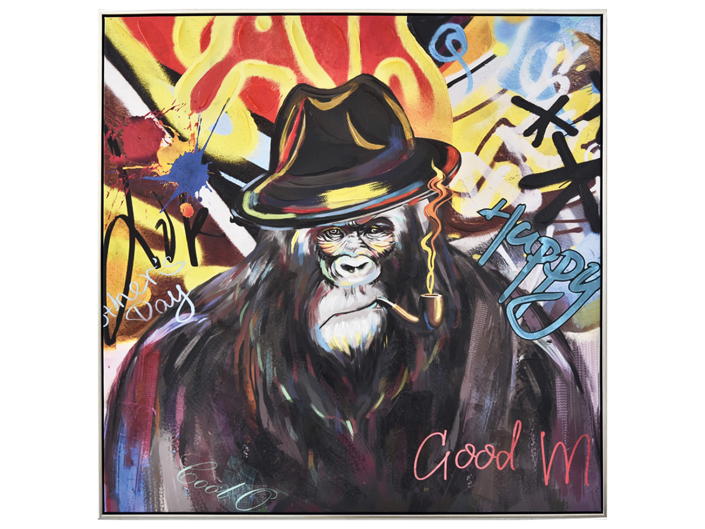 Bild Street Art Schimpanse mit Hut image LAND / Grösse: 103 x 103 cm