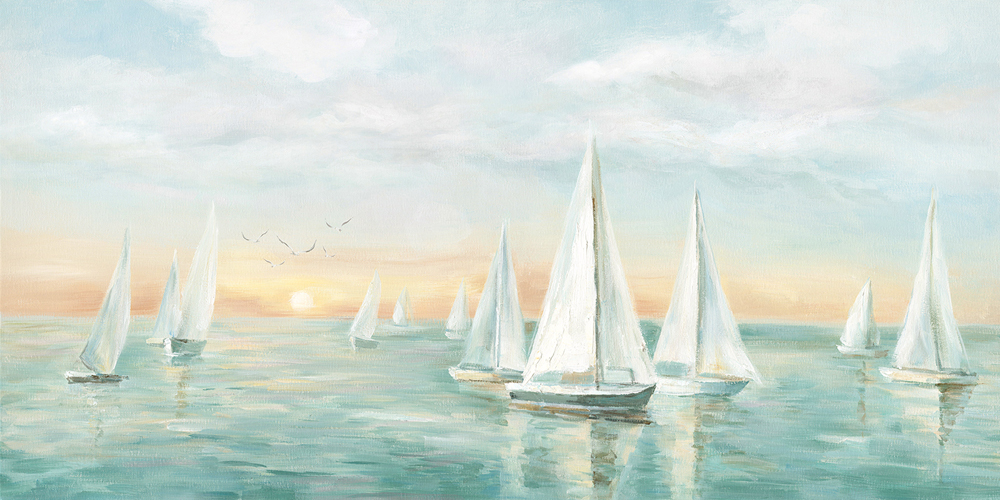 Gemälde-Segelboote im Sonnenuntergang-image LAND