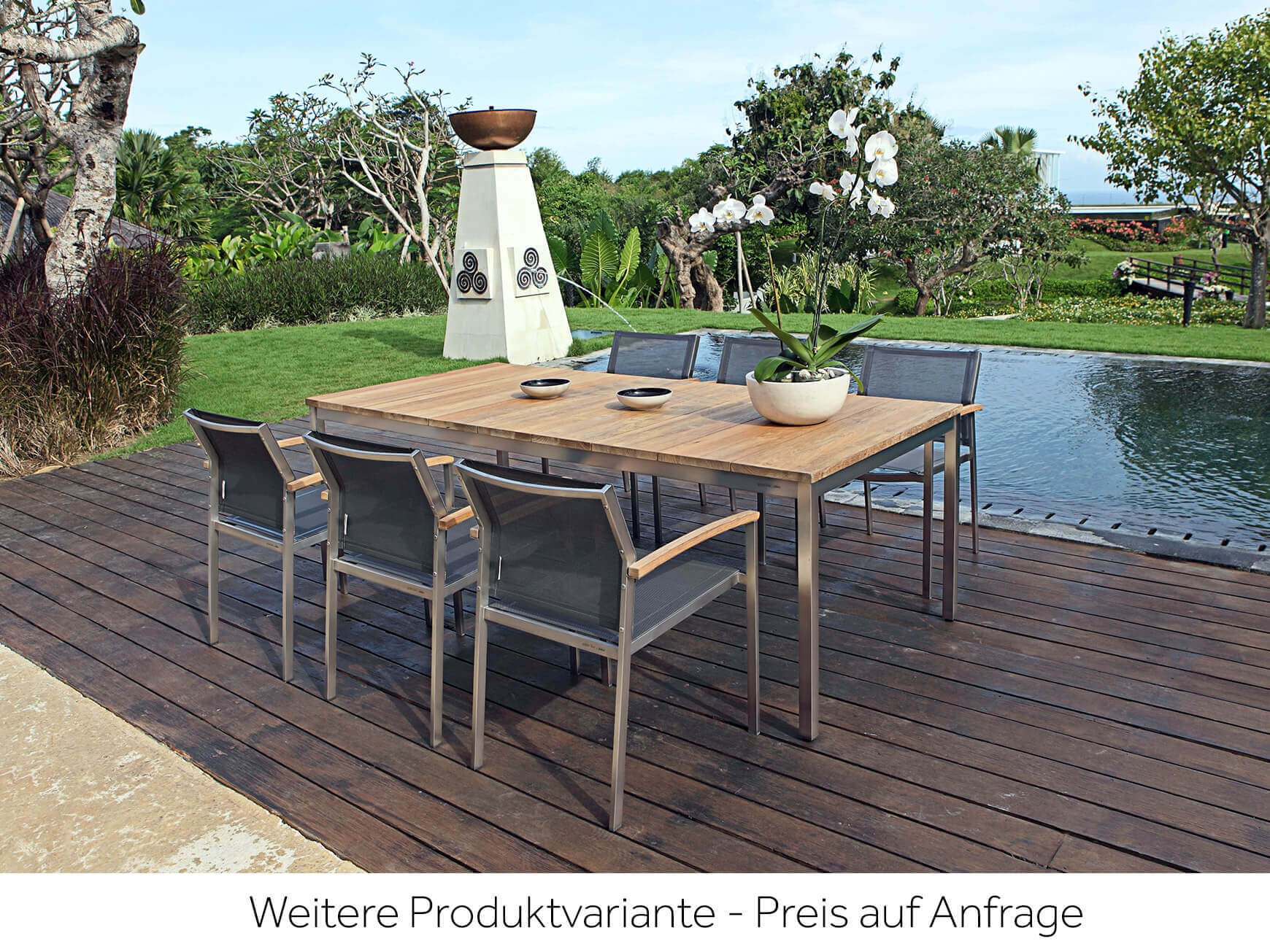 Naxos garden table, teak, stainless steel square, w 160 cm d 90 cm h 75 cm