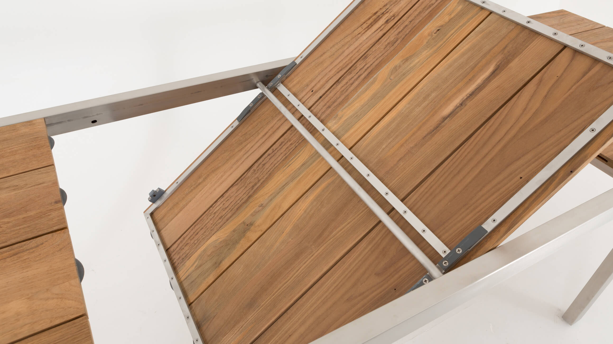 Ausziehtisch Kubex, Edelstahl, Teakholz, b 90 cm t 170-280 cm h 75 cm