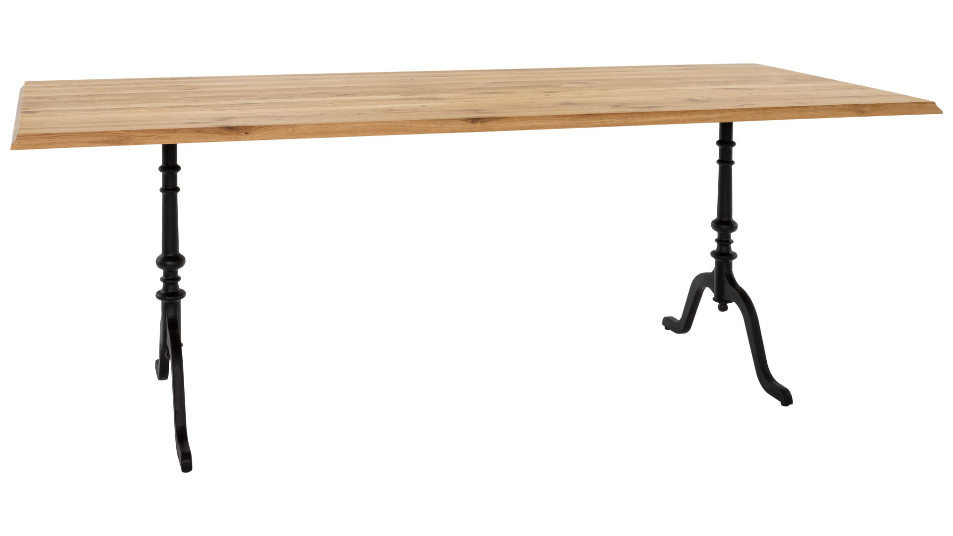 Beizentisch Meilen Wildeiche natur geölt – Karnieskante, Gussfuss 200x80 cm