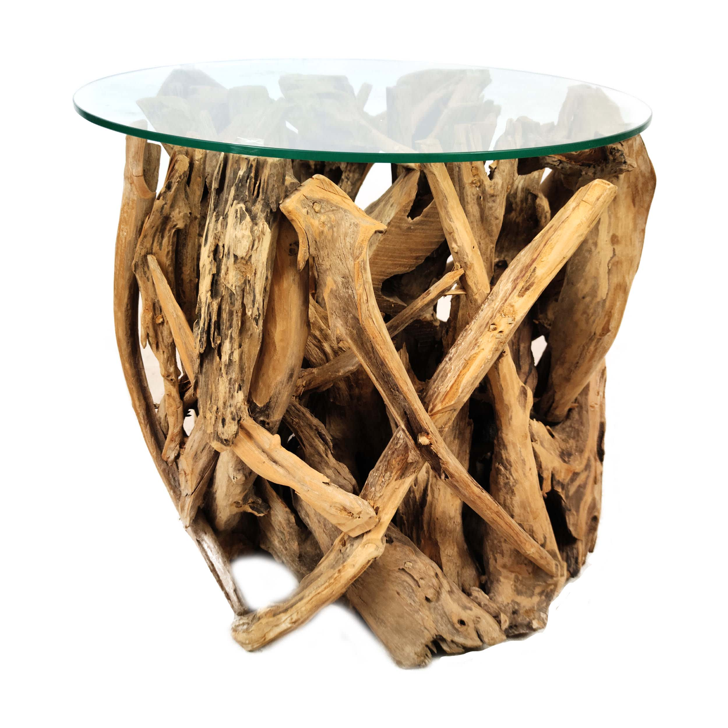Beistelltisch Wurzelholz mit Glas H: 57 cm Decofinder / Farbe: