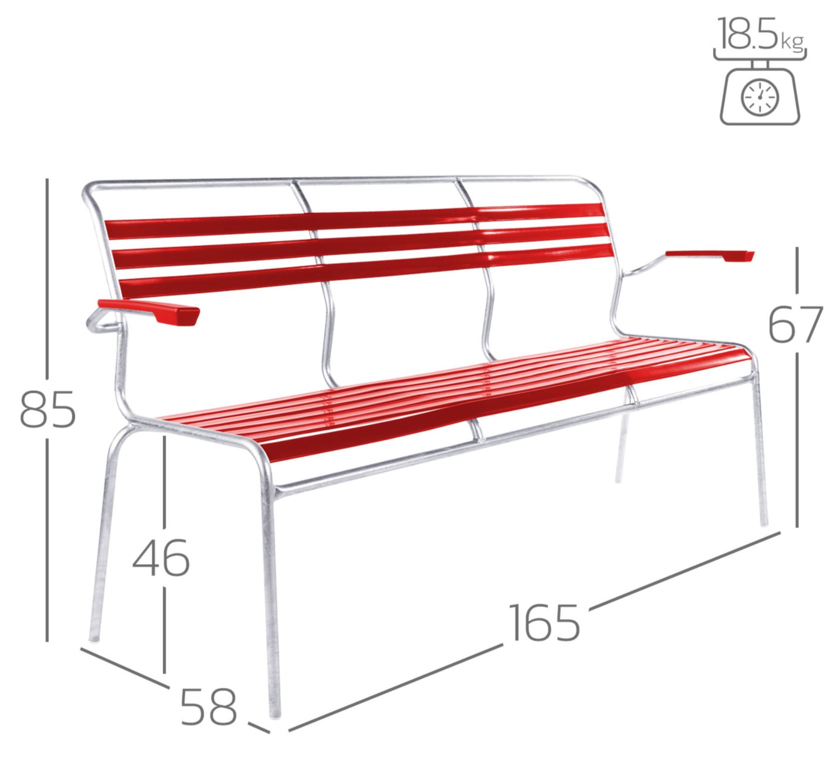 Säntis bench with armrests from Schaffner / Colour: red / Size: 165 x 58 cm