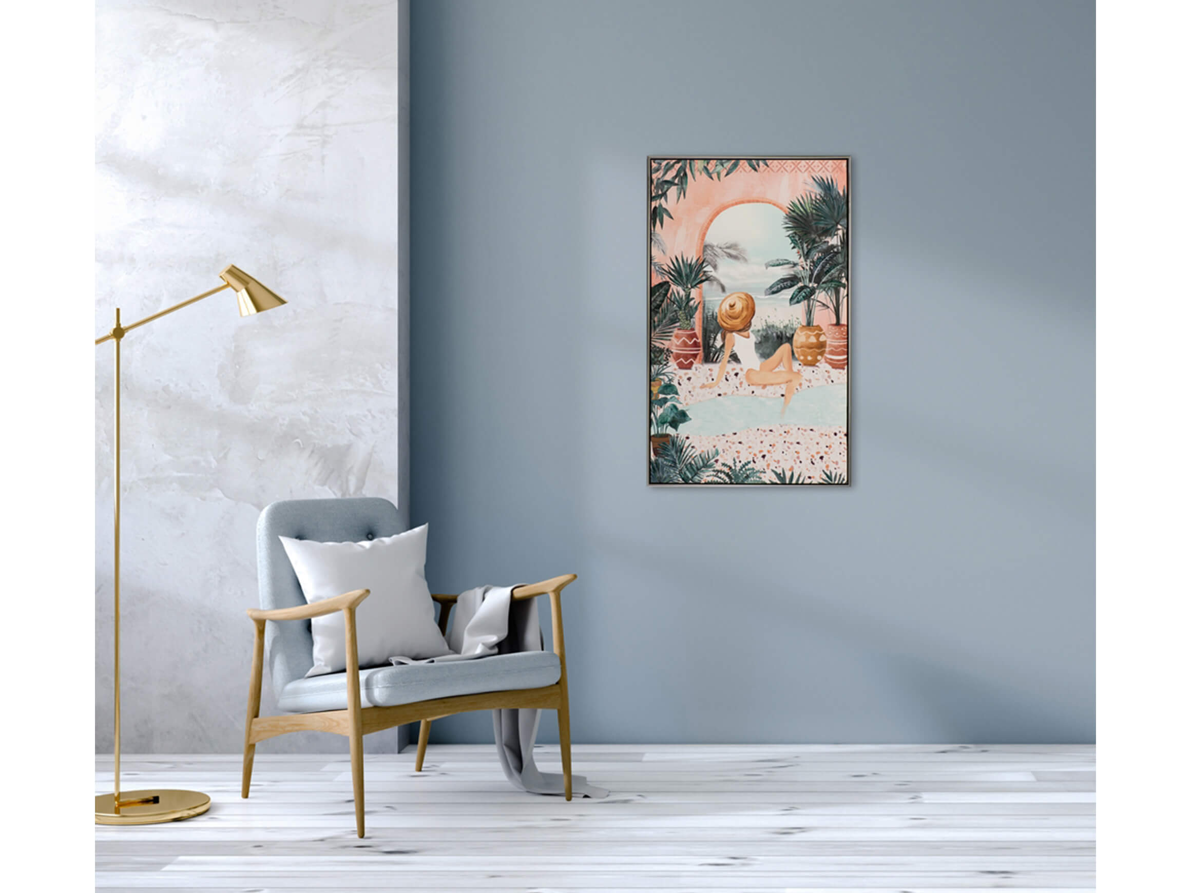 Bild Mediterrane Badenixe in Weiss image LAND / Grösse: 103 x 63 cm