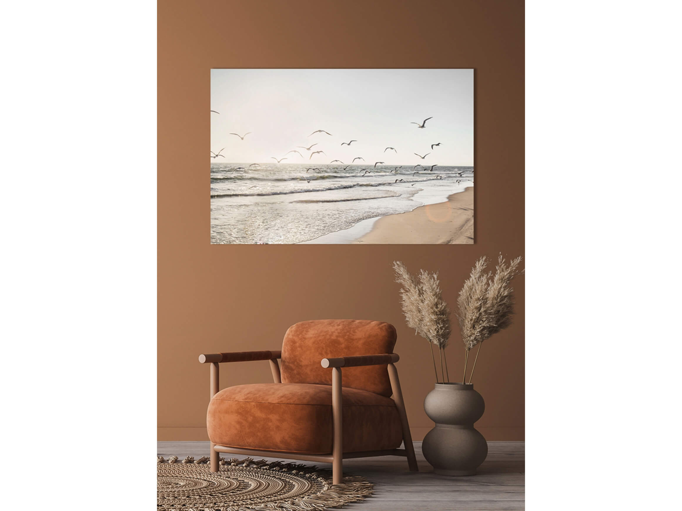 Digitaldruck auf Glas Möwen Über Dem Meer image LAND / Grösse: 120 x 80 cm
