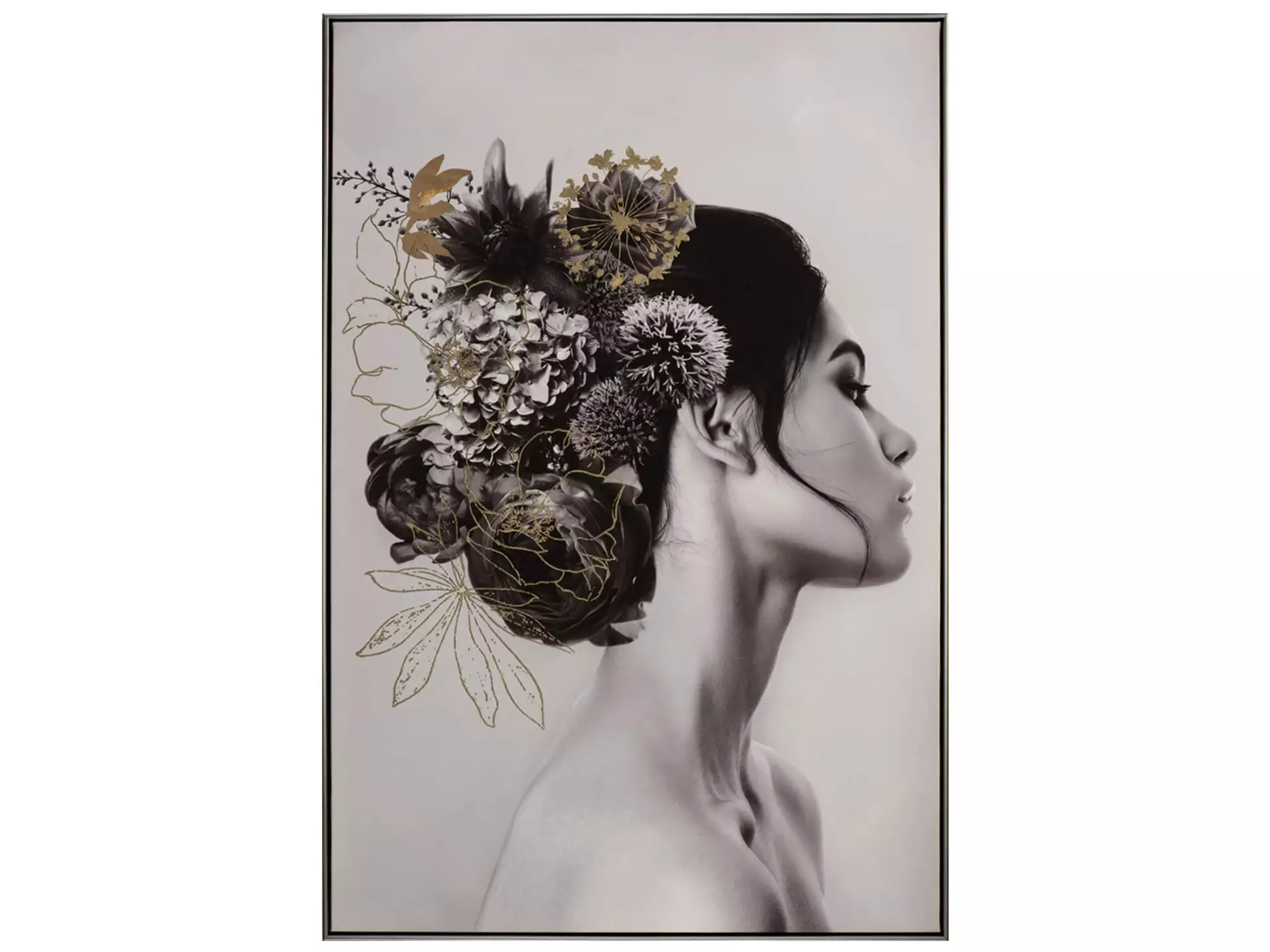 Bild mit Rahmen Dame mit Schwarzem Haar und Blumen image LAND