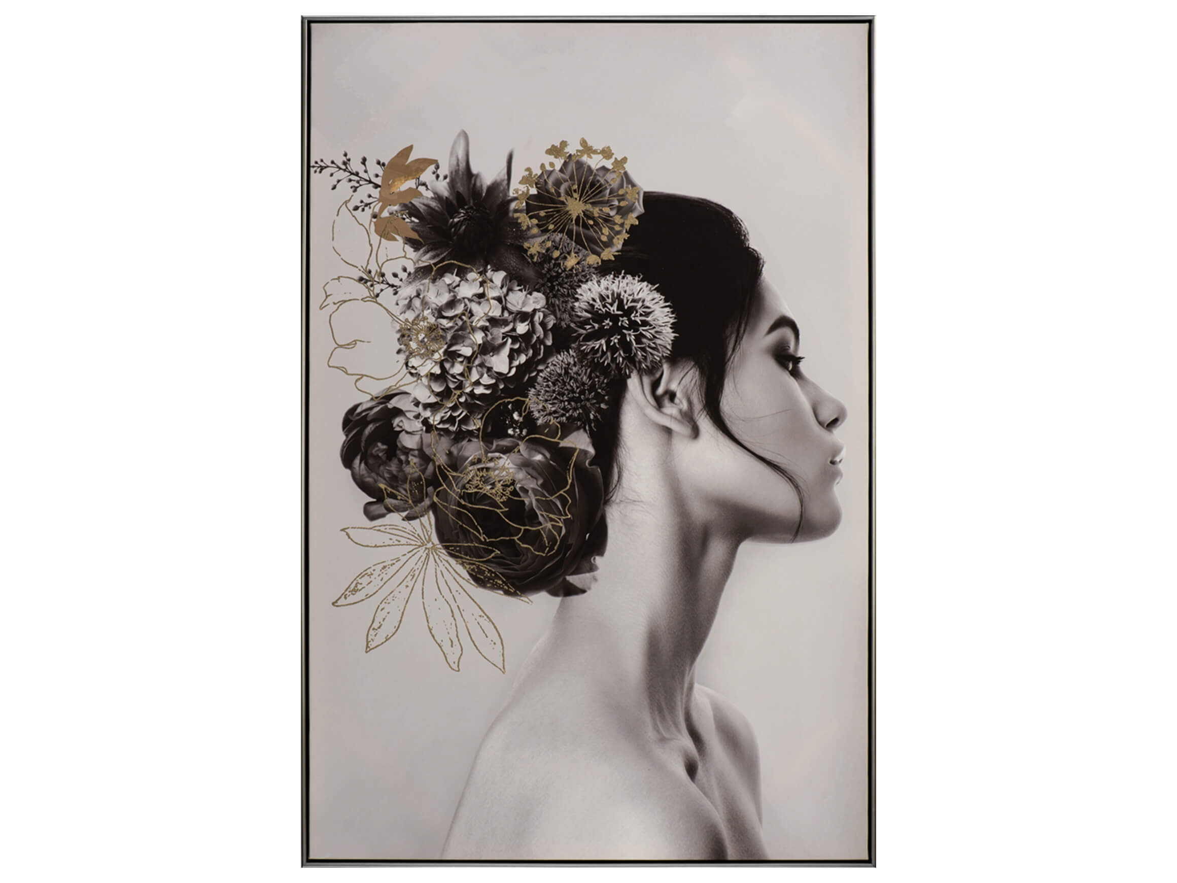 Bild mit Rahmen Dame mit Schwarzem Haar und Blumen image LAND