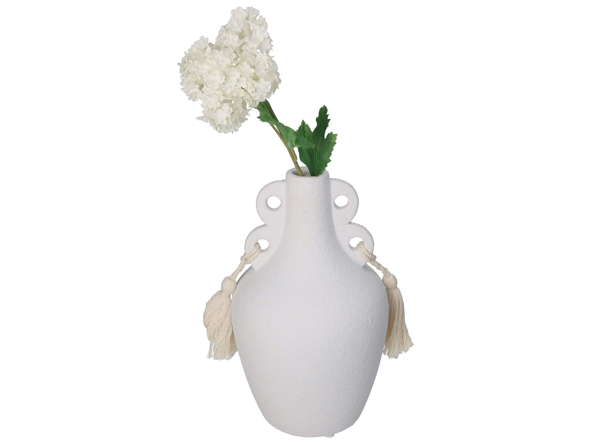 Vase Weiss mit Quasten H: 24 cm Kersten Vase Weiss mit Quasten H: 24 cm Kersten