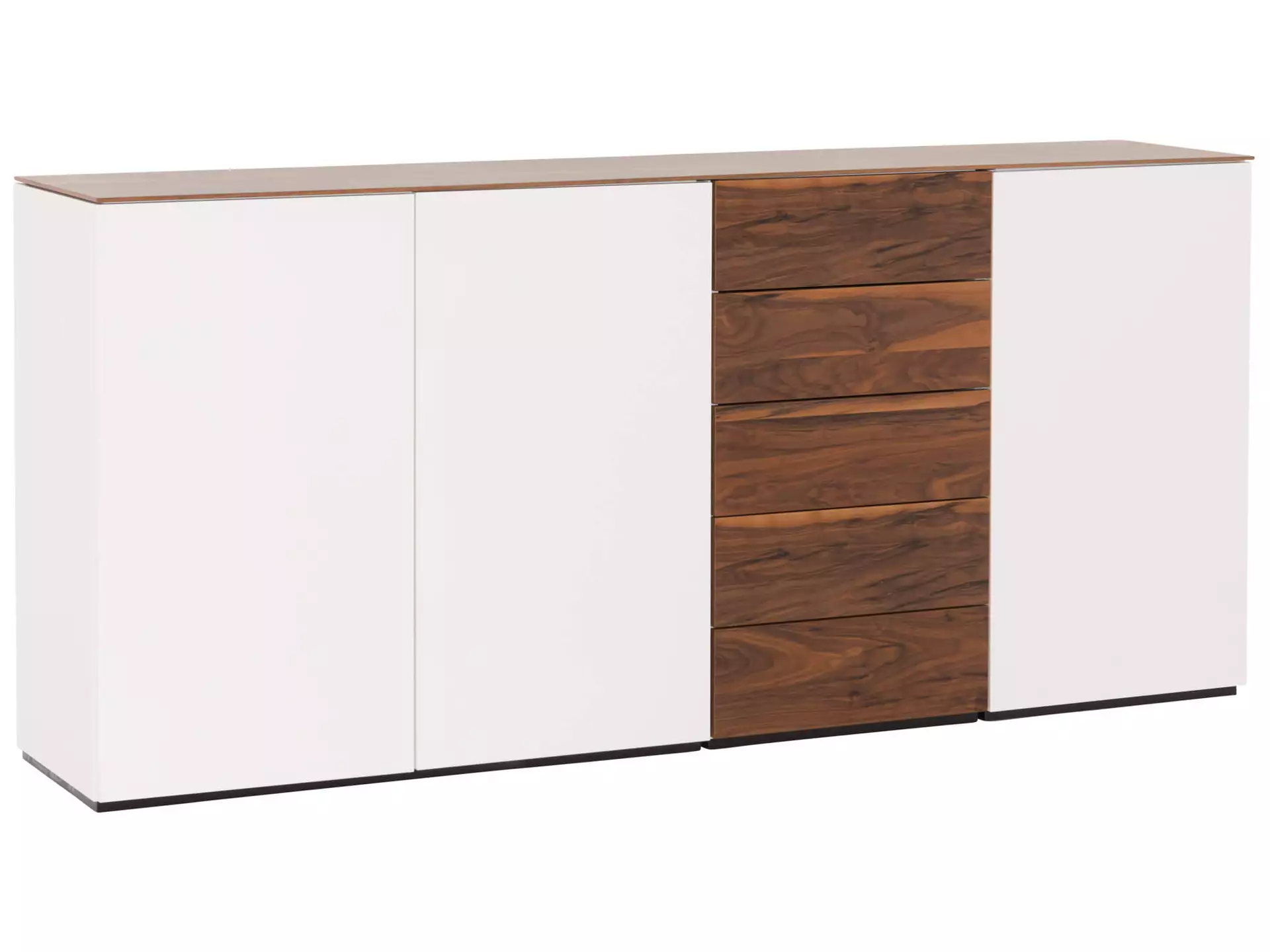 Sideboard Timber, Lack Weiss, Wildnussbaum, b 200 cm t 42 cm h 92 cm