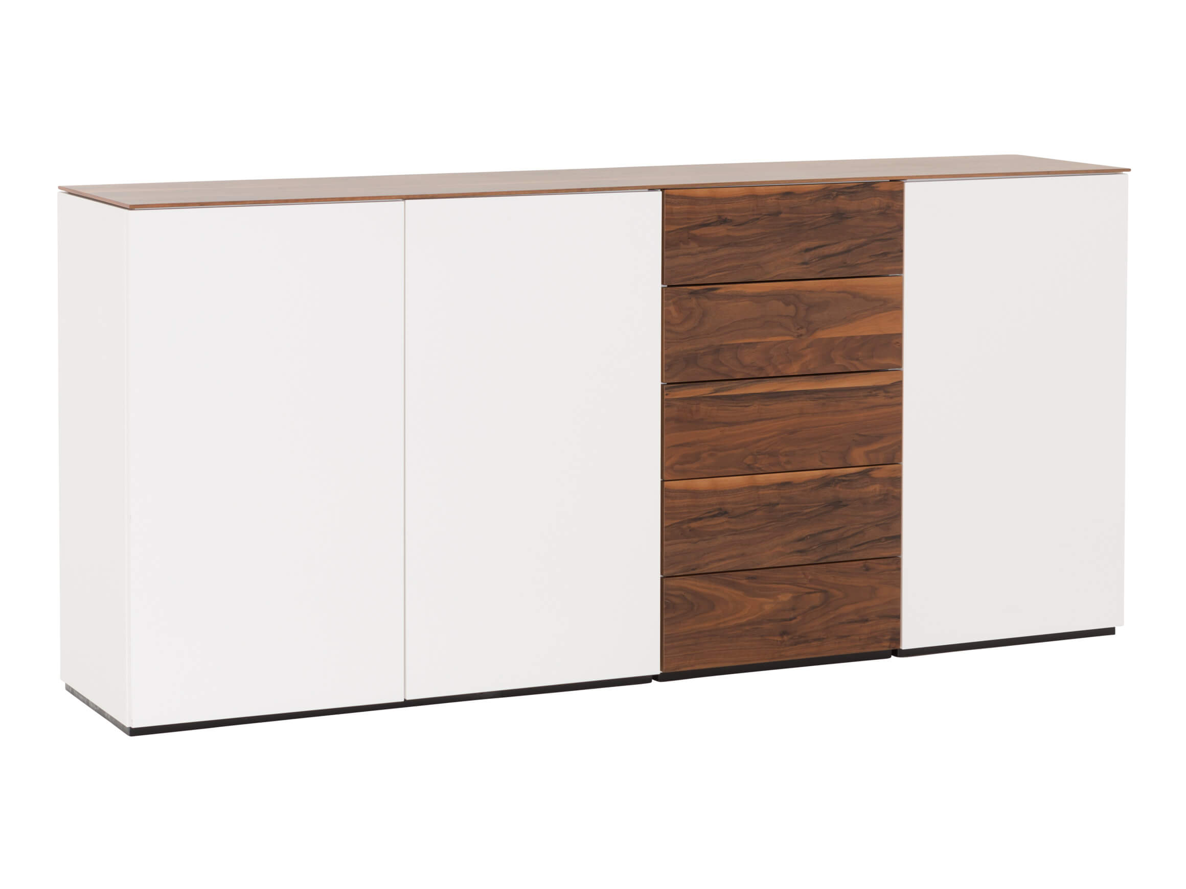 Sideboard Timber, Lack Weiss, Wildnussbaum, b 200 cm t 42 cm h 92 cm