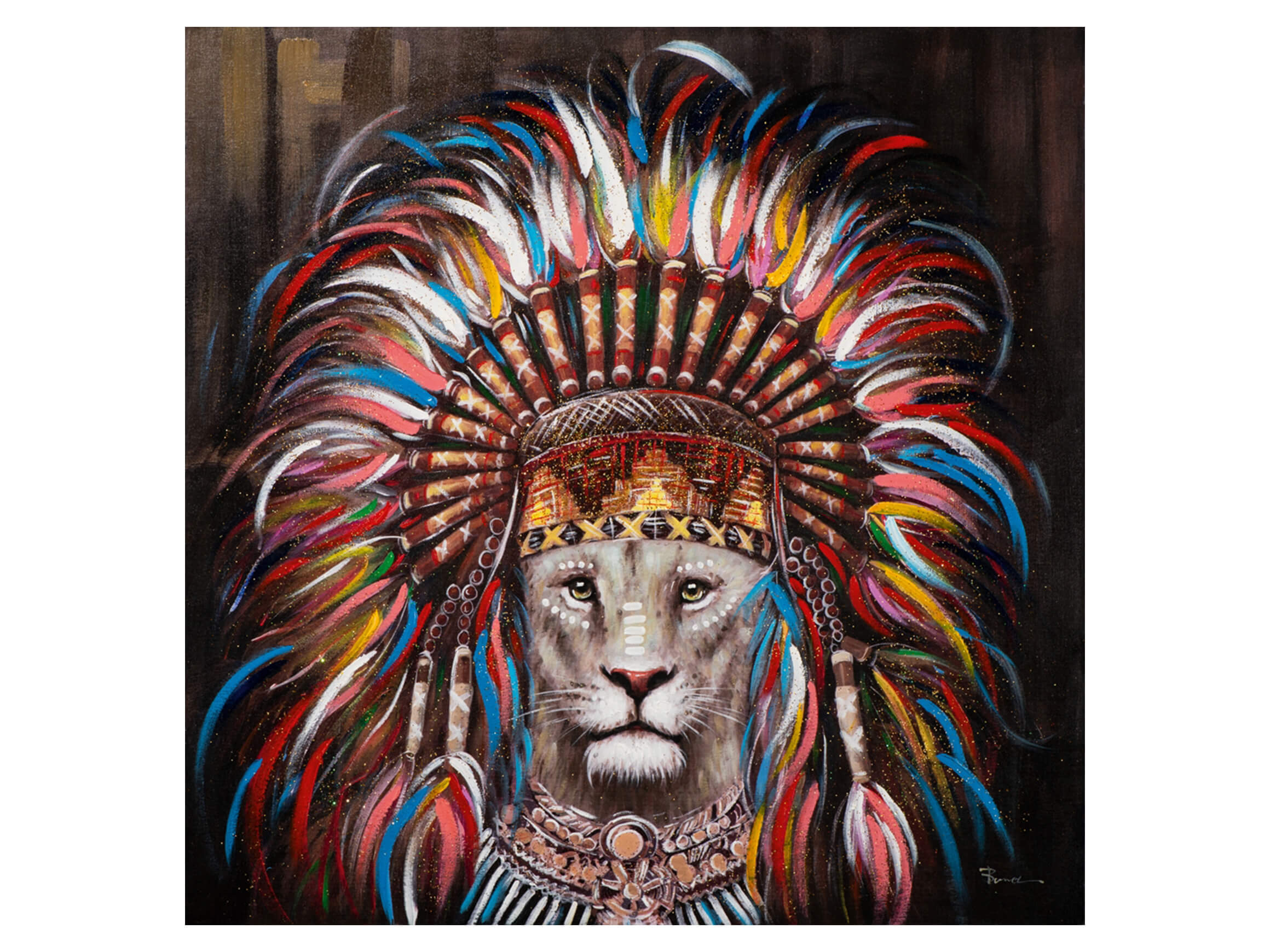 Bild Löwe mit Indianerperücke image LAND