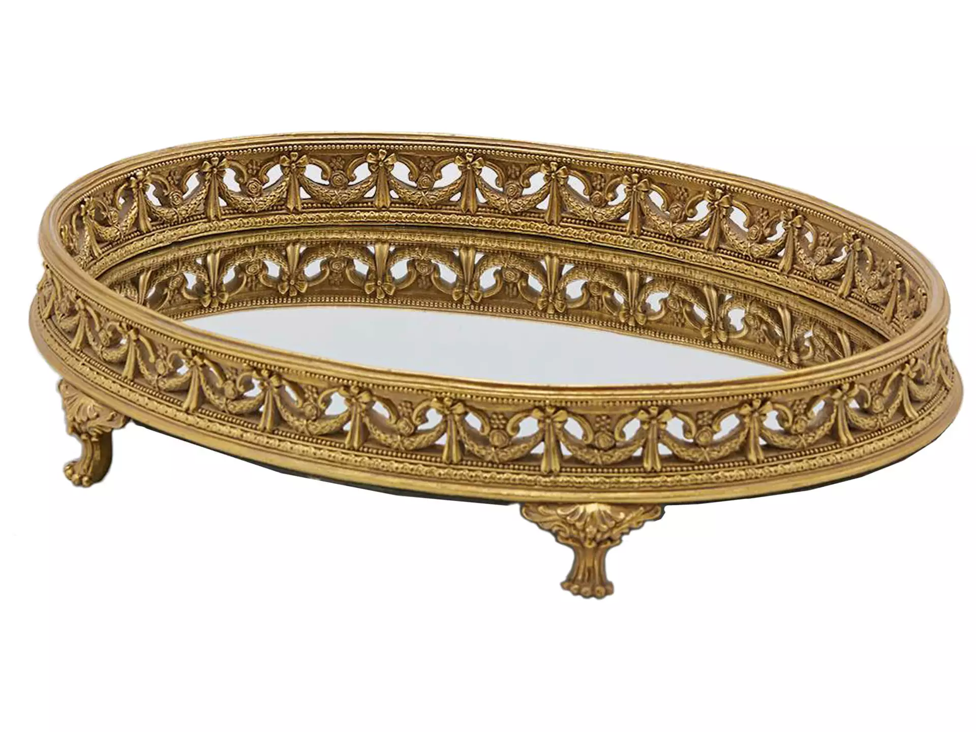 Tablett Oval Gold mit Spiegel H: 8 cm Edg