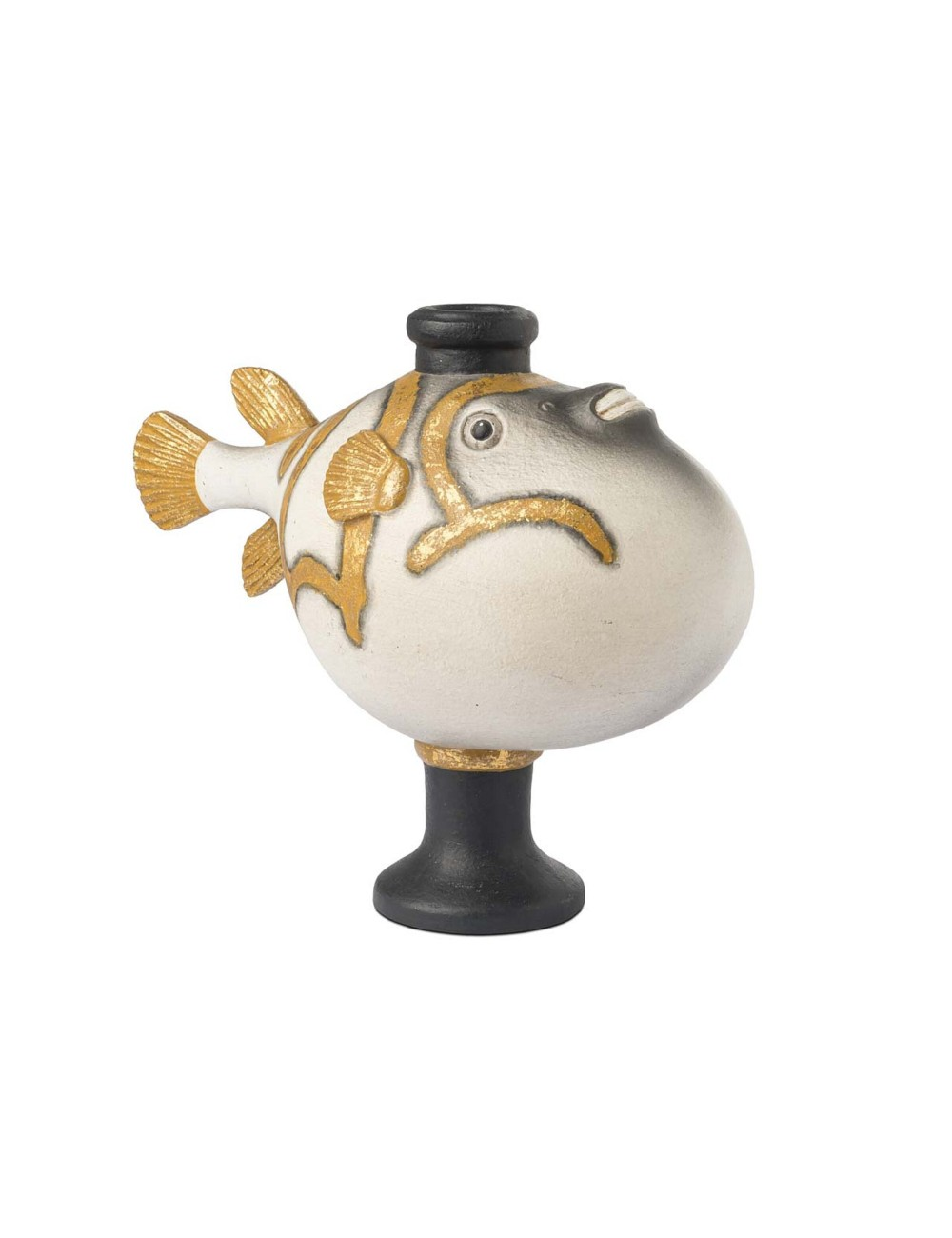 Abhika Kerzenständer Kugelfisch Weiss Gold H: 20 cm  | Schubiger Möbel