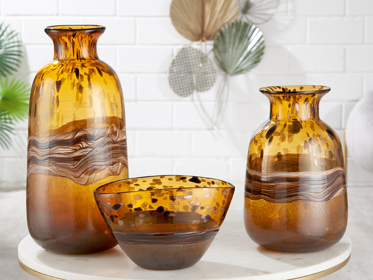 Vase Glasart Noli H: 33 cm Gilde / Farbe: Braun Gelb Orange