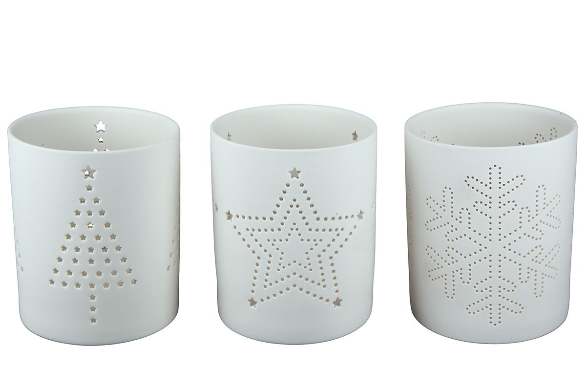 Windlicht Schneeflocken, Assortiert, Weiss H: 8 cm Gilde